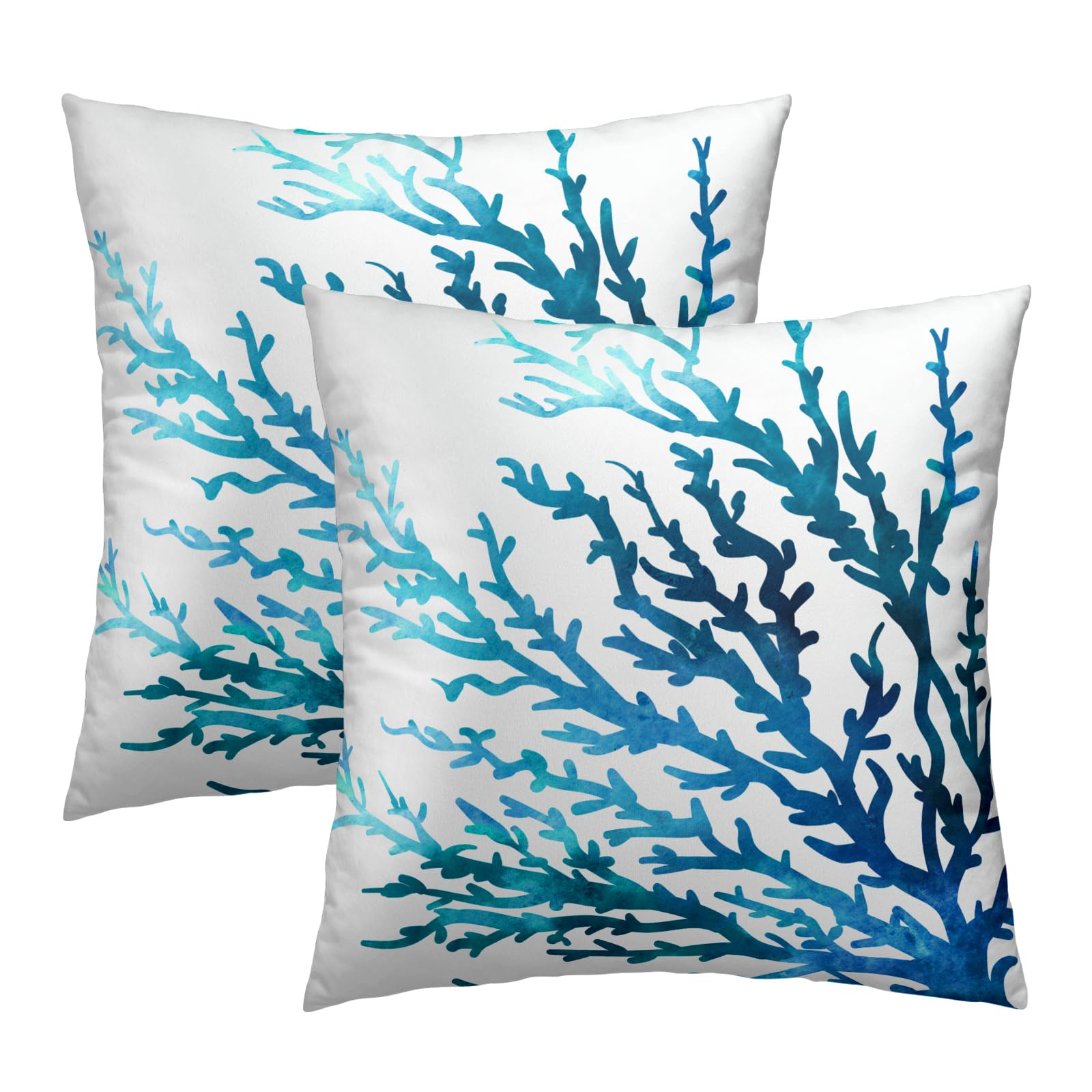 Light Blue Coral Tree Pillowcovers Ocean Beach Throw Pillow Covers Watercolor Coastal Cushion Case for Sofa Home Decor Bedroom Living Room Outdoor 18 x 18 Inches Set of 2 Summer Theme Pillow Cover