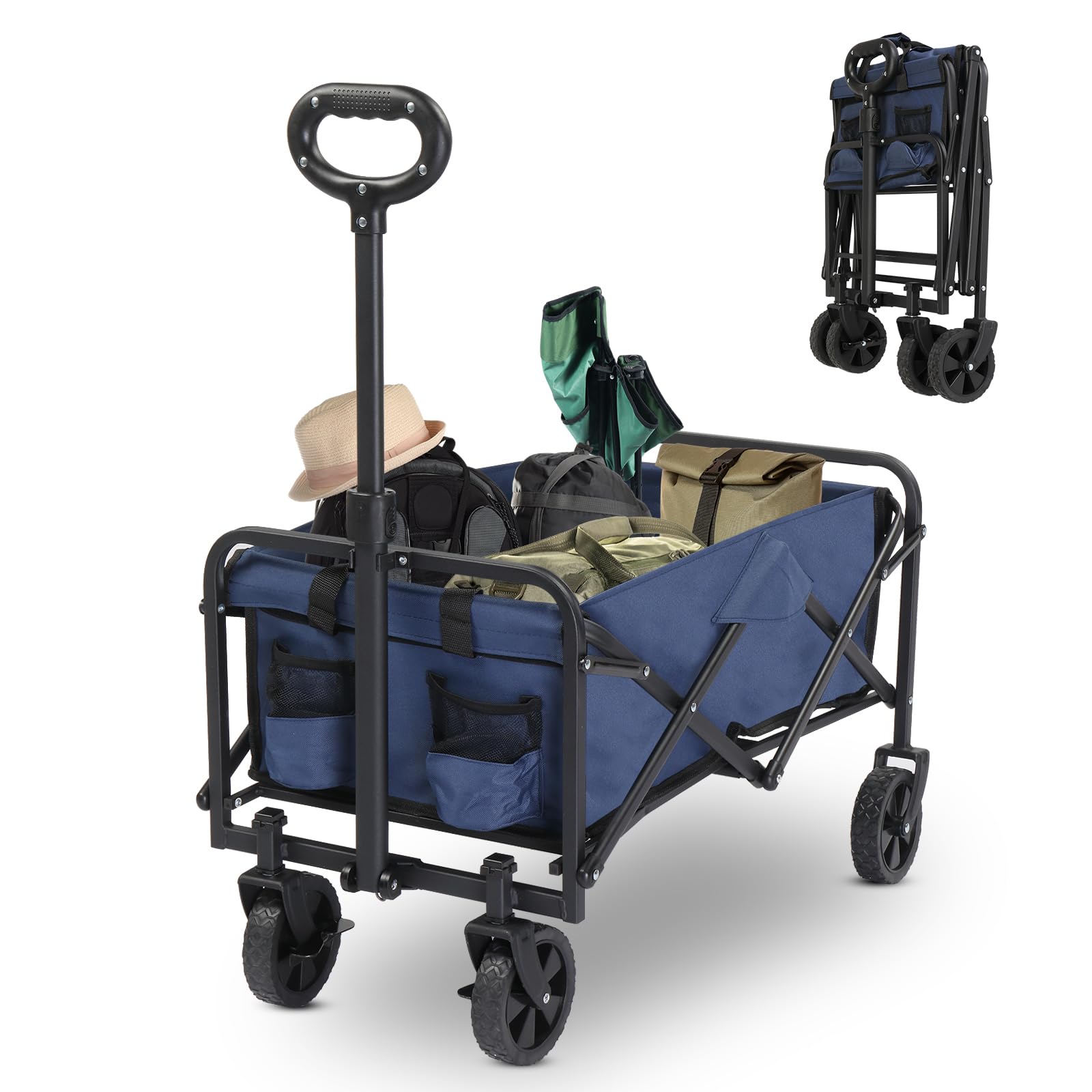 Outopee 60L Lightweight Festival Trolley on Wheels, 100kg Heavy Duty Collapsible Camping Wagon, Portable Utility Cart for Outdoor Picnic Garden Beach Shopping Sports, Blue