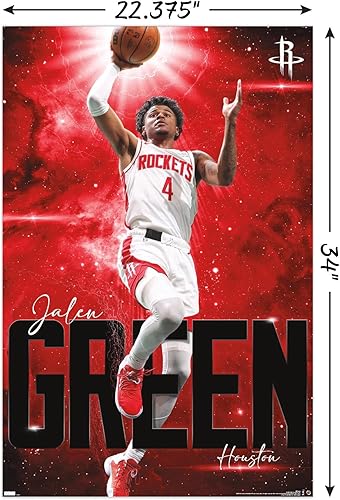 Miniatura 10 de Trends International NBA Houston Rockets - Póster de pared Jalen Green 23, 22.37 x 34.00 pulgadas, paquete de impresión y colgador de madera de haya
