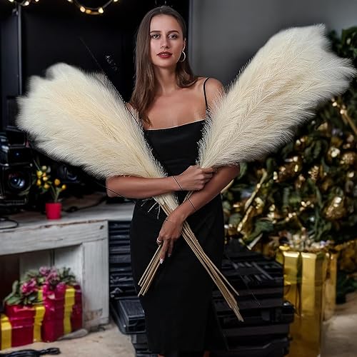 Hierba sintética de las pampas, 6 tallos de ramas grandes de 46 pulgadas46.5 in, decoración elegante de habitación y arreglos florales