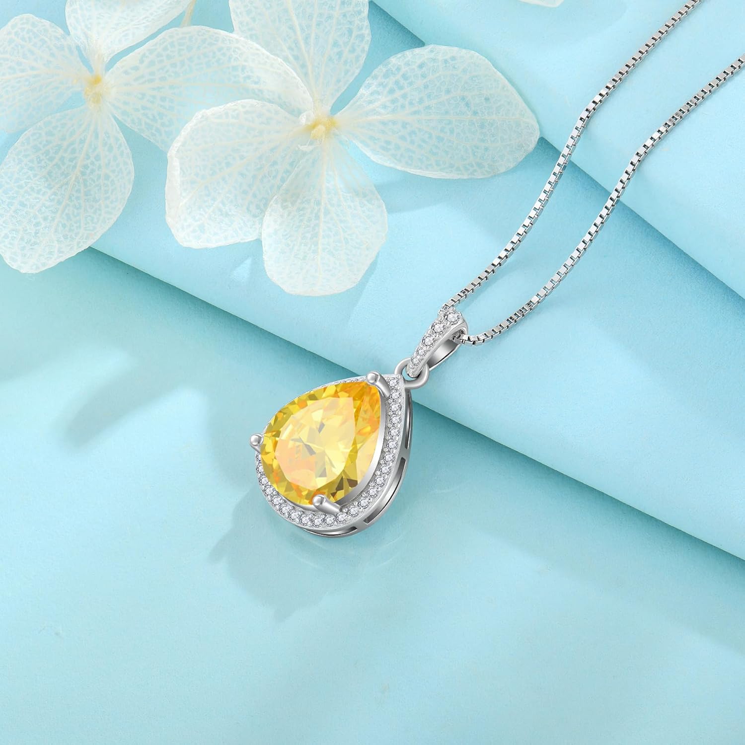 FJ Teardrop Pendant Necklace 925 Sterling Silver Birthstone Jewelry Gifts for Women - Image 4