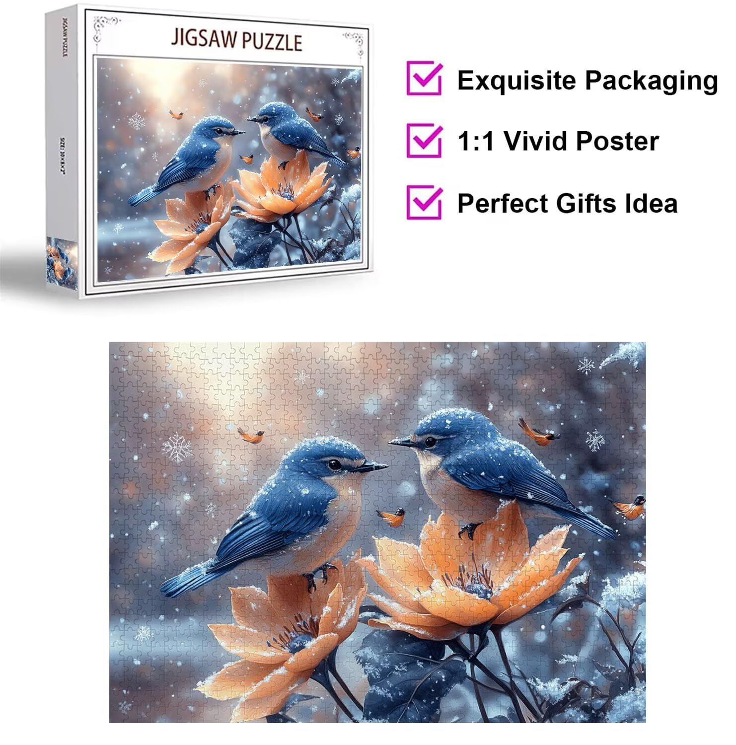 1500 sztuk puzzli dla dorosłych ptaków, wymagające gry logiczne, n-614 | Puzzle dla dorosłych płatek śniegu, wskazówki z literami, ciasne dopasowanie, aktywność rodzinna, wystrój domu