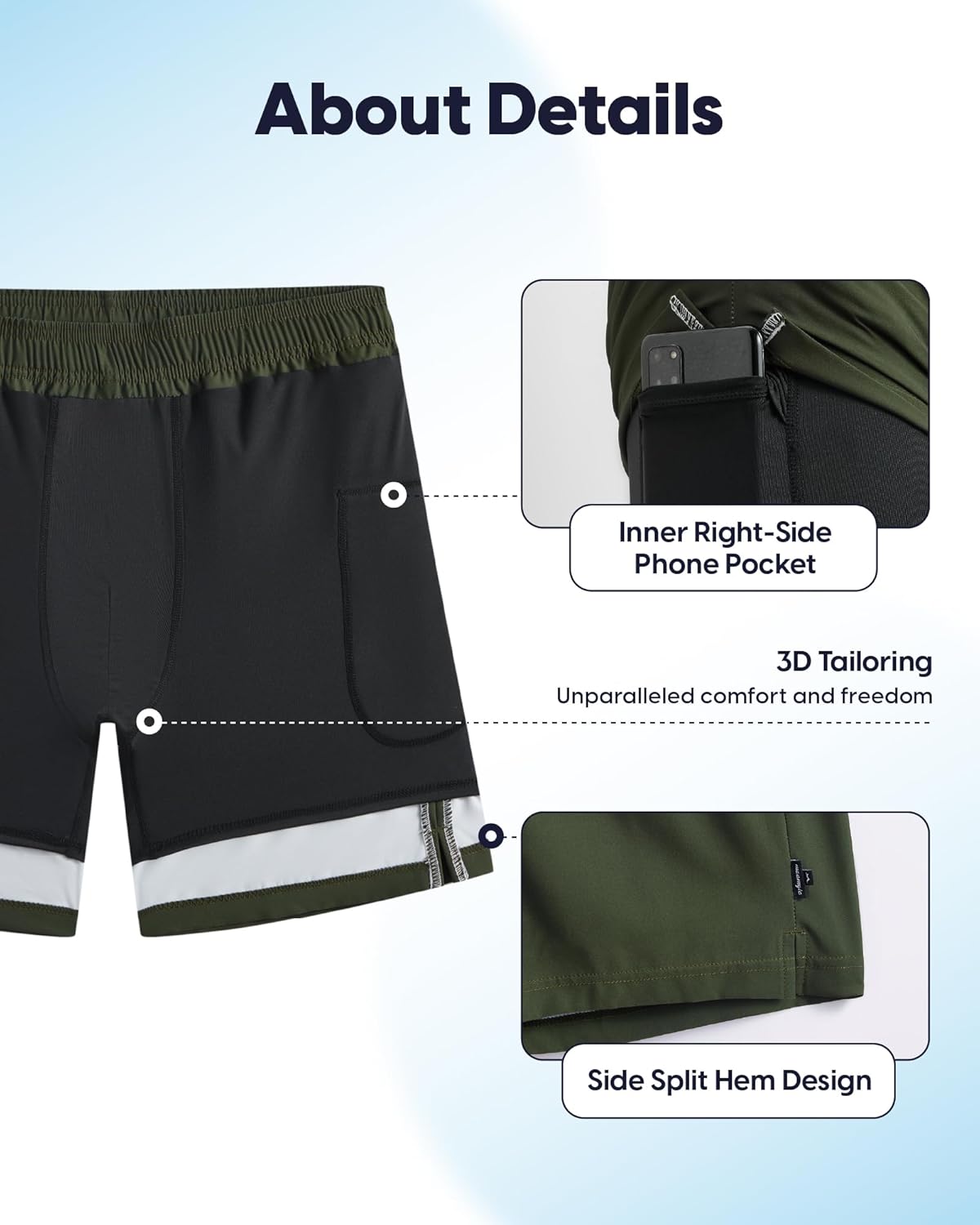 maamgic Mens Swim Trunks with Compression Liner Bathing Suit 7 inch Swim Shorts Swimwear Swimsuit Quick Dry Zipper Pockets - Image 4