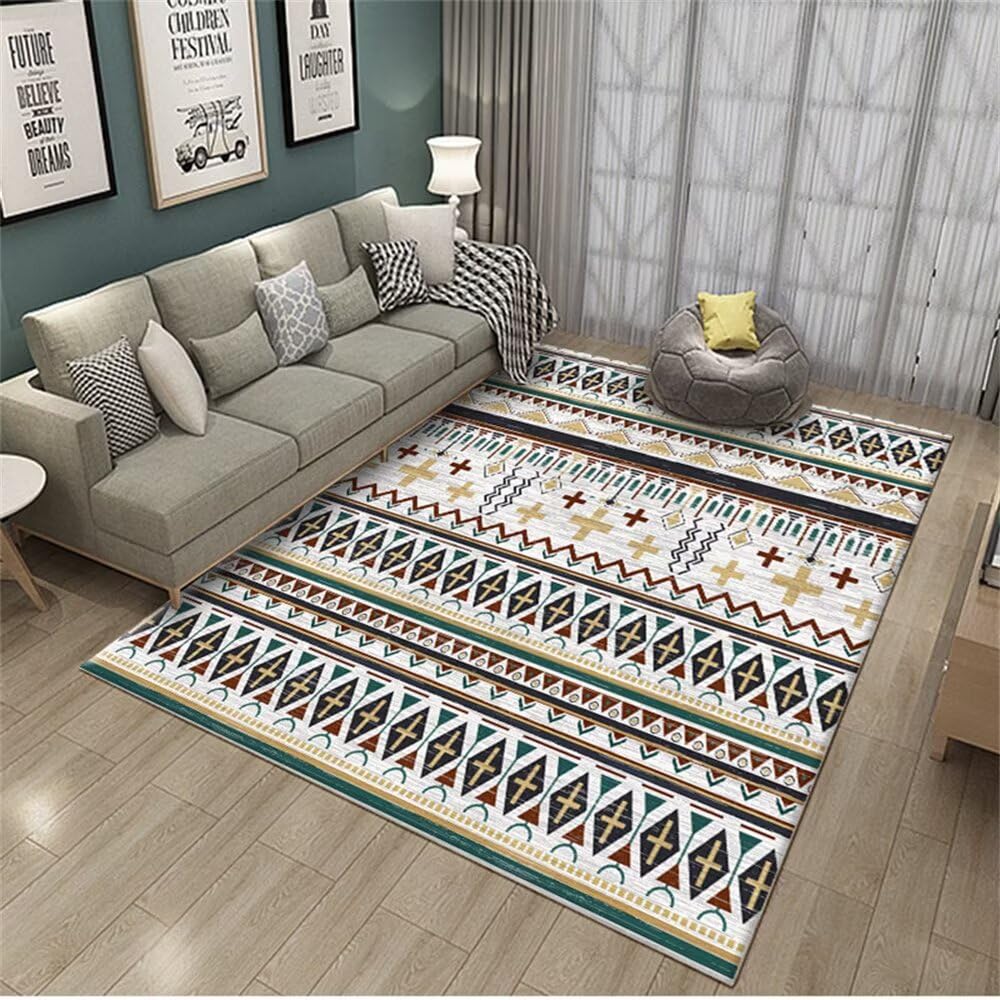 Tapis salon doux grand format 180x230 cm motif géométrique gris vert
