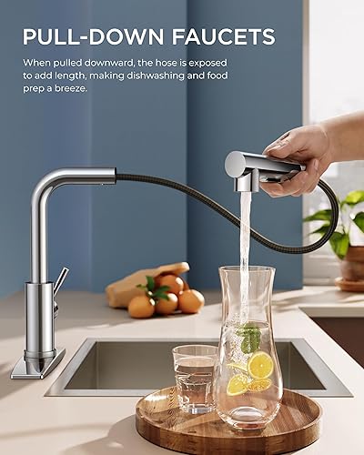 Miniatura 36 de FORIOUS Grifos de cocina con rociador extraíble, acero inoxidable de níquel cepillado, grifo de fregadero clásico extraíble de una sola manija