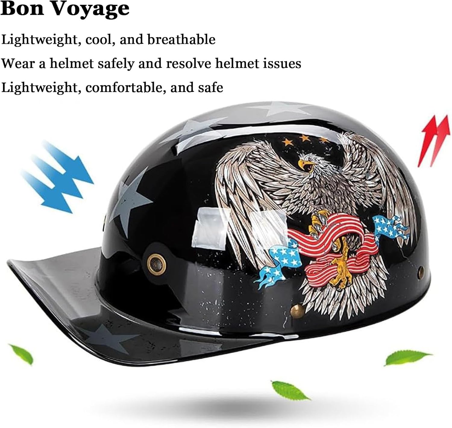 DOT Approved Baseball Cap Motorcycle Helmet - German Style Skull Cap Half Helmet 53-63cm for Men & Women - Cruiser/Scooter Use