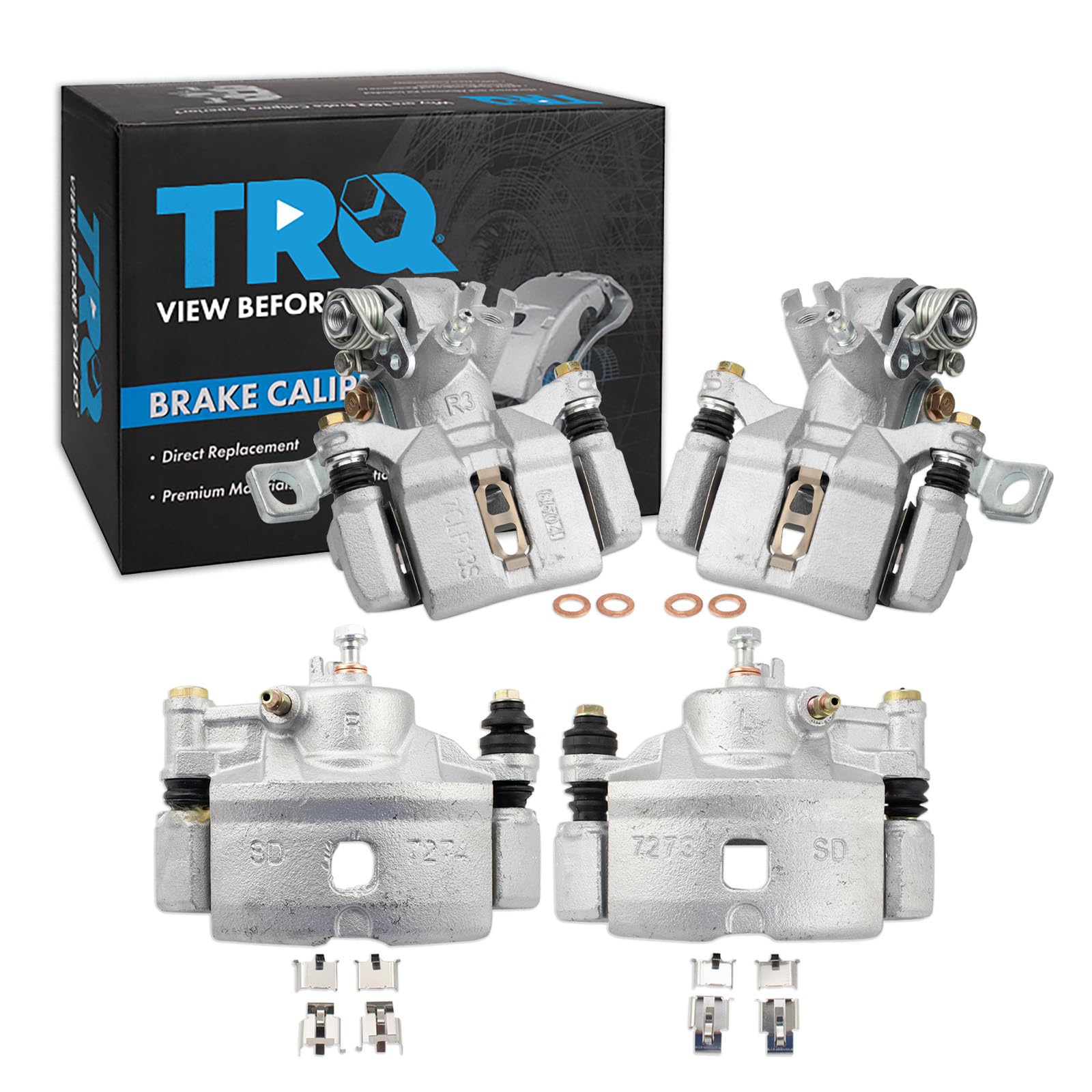 TRQ Front and Rear Brake Caliper Set Zinc Coated Brackets Compatible with 1992-2000 Honda Civic 1993-1997 Civic del Sol