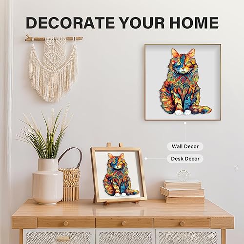 Miniatura 6 de WOODBESTS Rompecabezas de madera para adultos, rompecabezas de gato Maine Coon (XL, 620 piezas, 23.6 x 18.9 pulgadas), hermosa caja de madera,