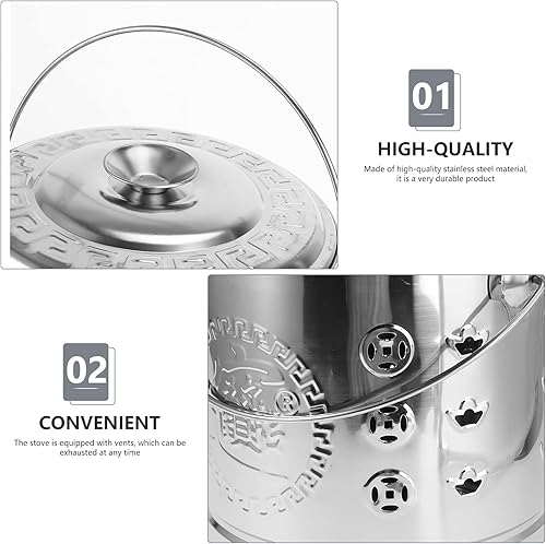 Miniatura 6 de 1 Unidades de acero inoxidable quemar barril metal incinerador puede con horno de jardín de pinzas para madera hojas de basura quemando plata