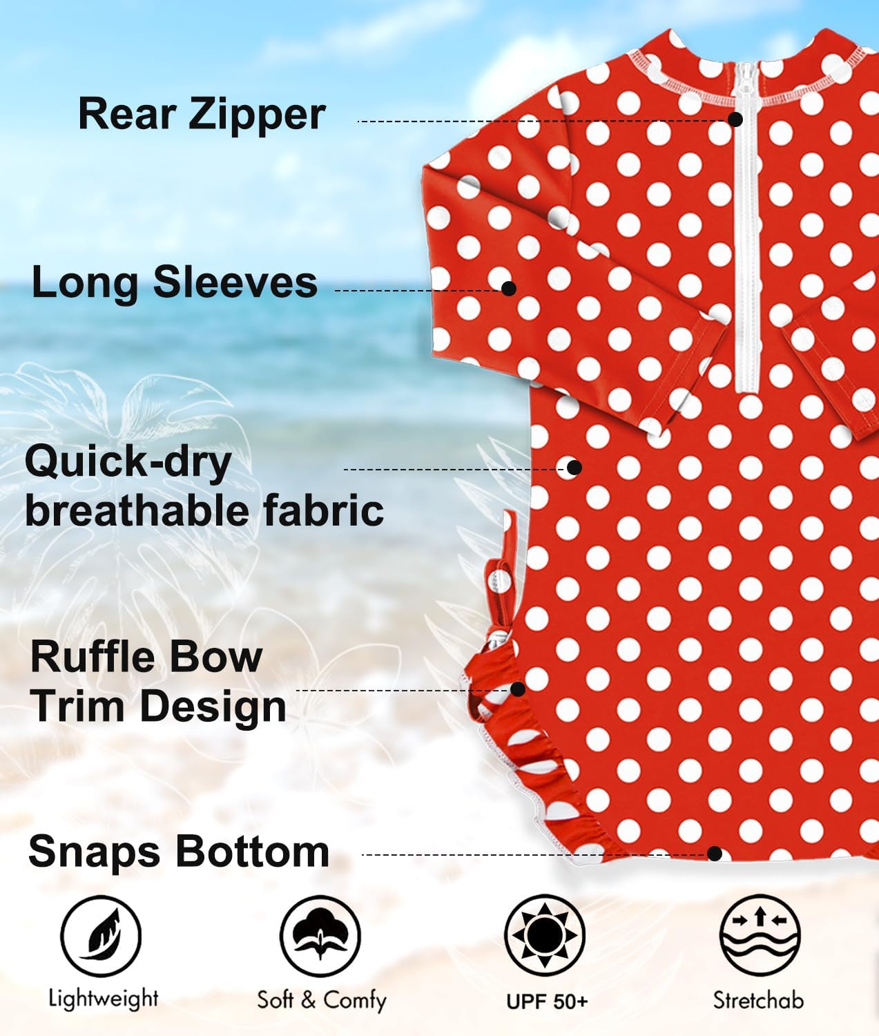 BesserBay Baby Girl Swimsuit UPF 50+ Long Sleeve Zipper Snaps Bottom One Piece Rash Guard 0-36 Months