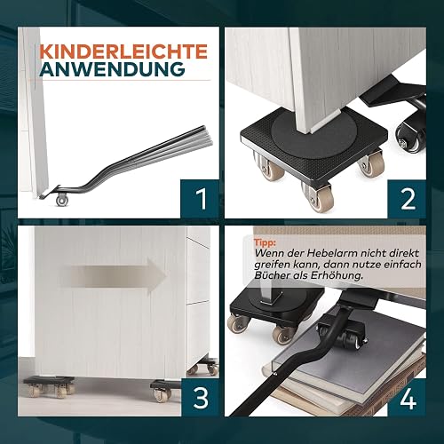 Furniture Lifter Set, 360° Dollies with Brakes + Long Lever, 200kg Capacity - 5