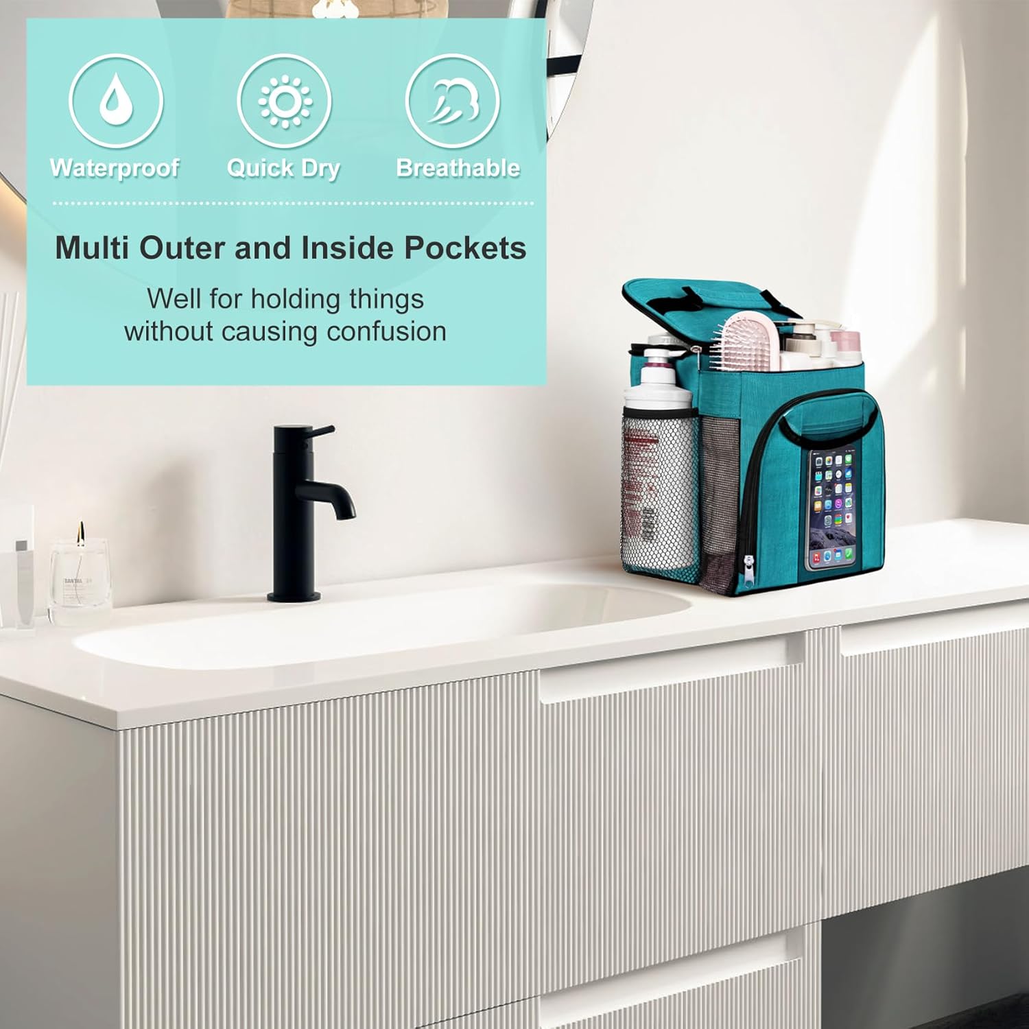 Attmu Mesh Shower Caddy Portable for Dorm College Essentials, Large Capacity Separate Compartment Hanging Toiletry Bag for College Student Camping Gym Travel Essentials (Green) - Image 6