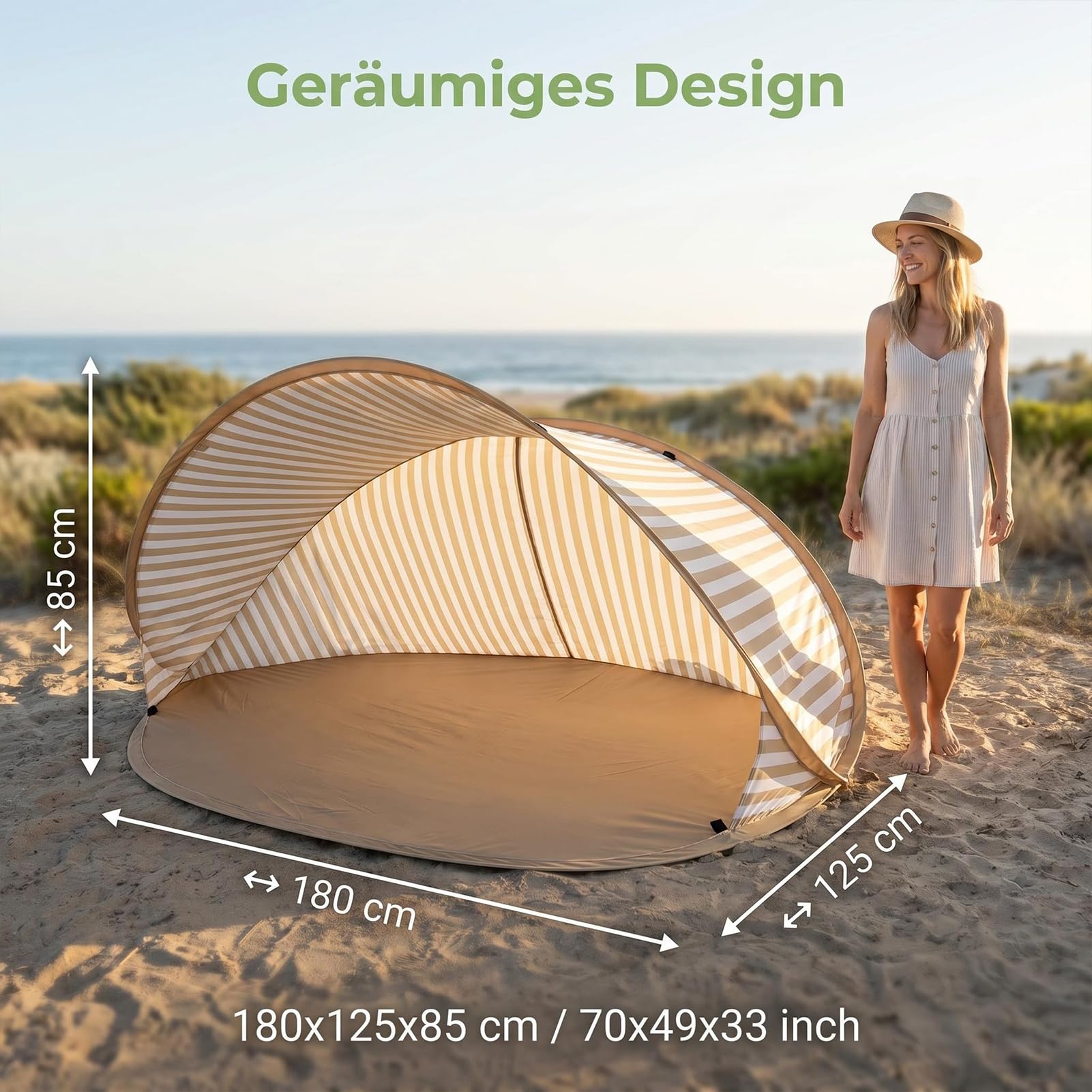 Strandmuschel UV-Schutz 50+, Winddicht & tragbar, Sonnenschutz für Baby, Platz für 2-3 Personen