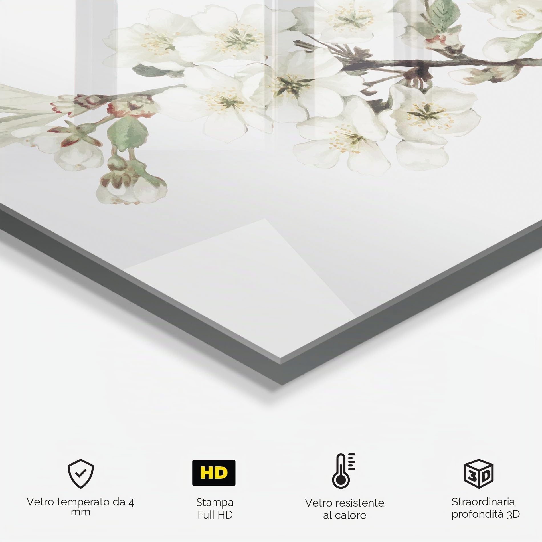 ARTHUB® Paraschizzi Cucina in Vetro temperato 50x70 cm, Bee Spring Flower | Protezione Contro Gli Schizzi, Protezione murale per fornelli, Vetro temperato, Paesaggi, Primavera