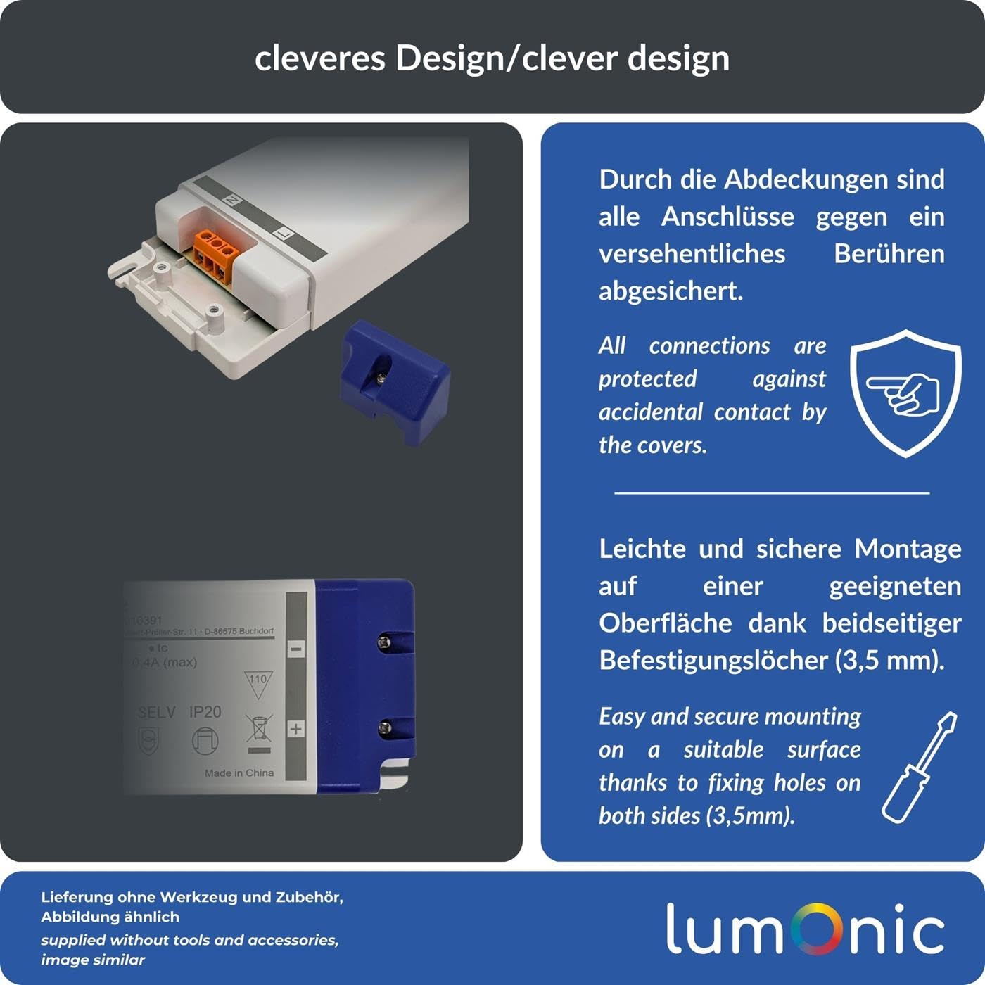 Lumonic I Transformateur LED BLV-200-12 I 12V 200W I Input 220-230VAC I sans Scintillement I Protection Contre Les surcharges I Bloc d'alimentation LED I pour l'éclairage LED