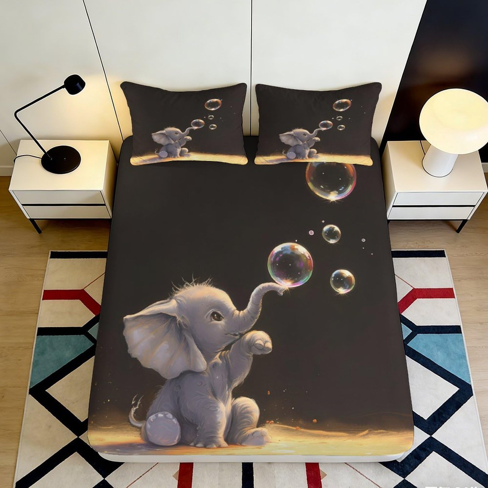 3D Printed Cute Elephant Fitted Sheet Microfiber Soft Anti-Slip Bubble Art Bed Cover for Bedroom Dorm Apartment Mattress Protection 90x200x25cm