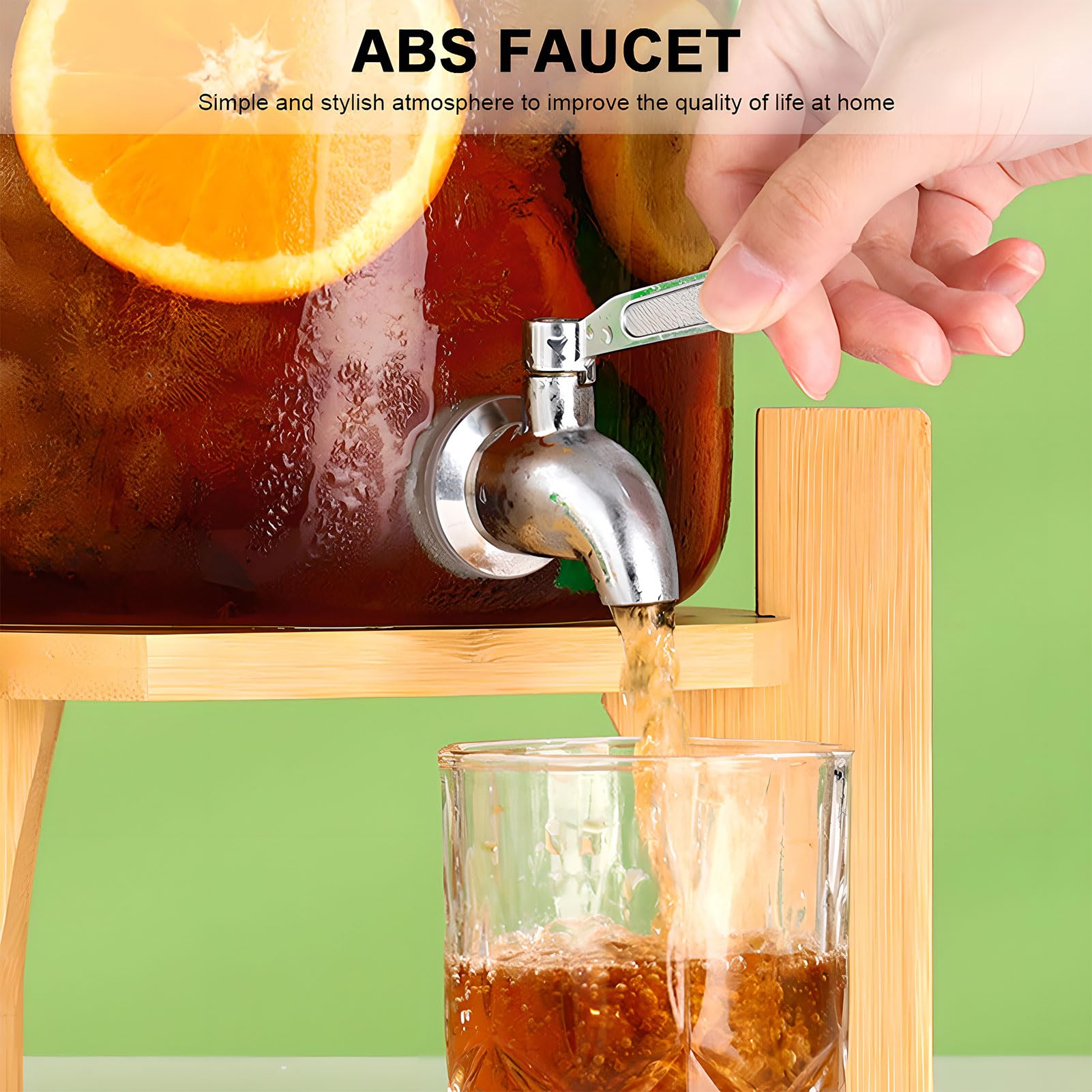 Dispensador de bebidas de cristal con soporte de bambú y grifo de acero inoxidable, capacidad para 4 litros, ideal para fiestas en la piscina, barbacoas, reuniones familiares y eventos