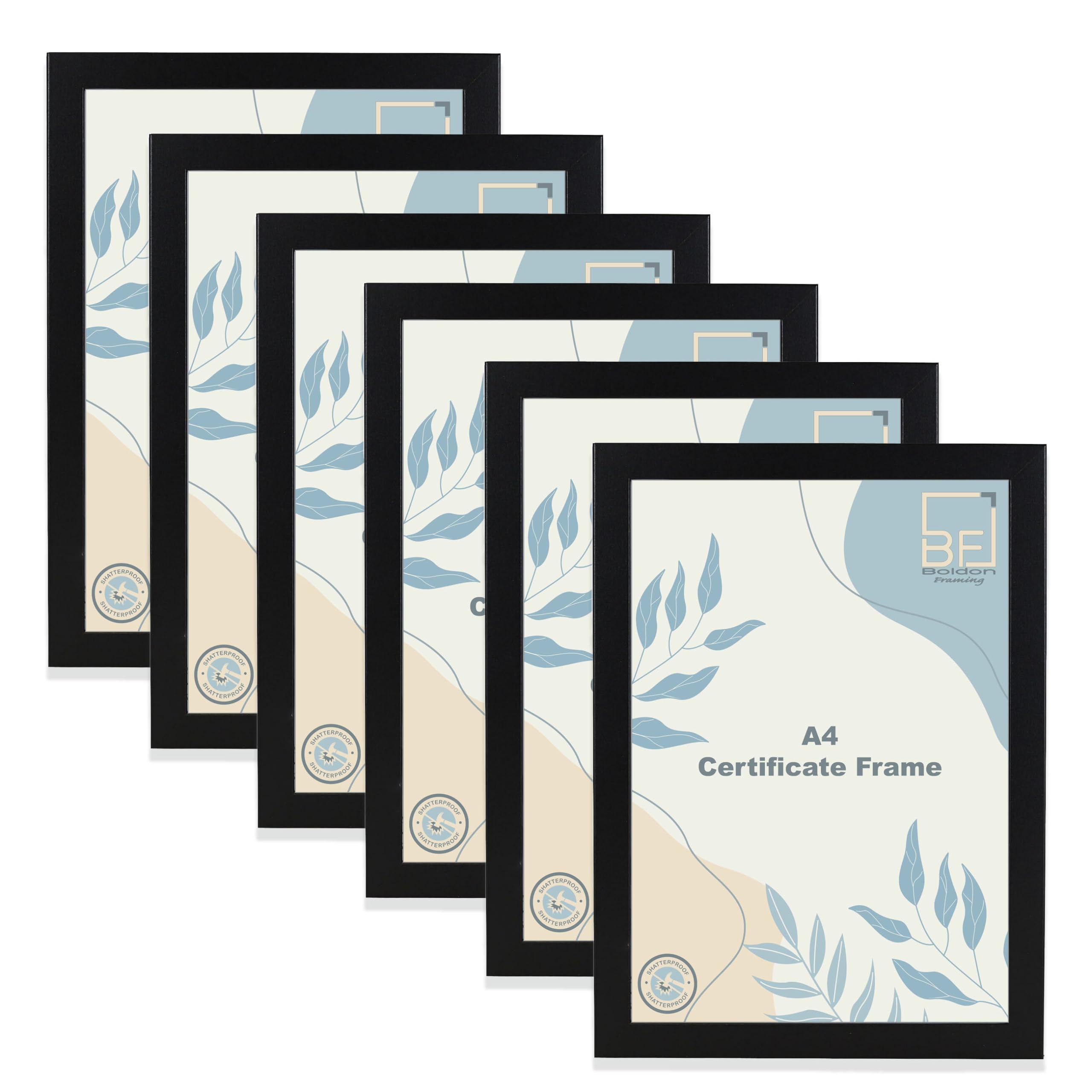 Pack of 6 A4 Black Picture Frame 21 x 29.7cm Display, Landscape or Portrait Orientation, Wall-Mount & Desk Stand Document Frame