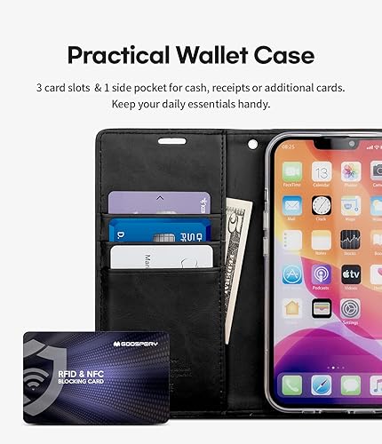 Miniatura 2 de GOOSPERY Bluemoon - Cartera compatible con iPhone 13 Pro Max, funda de piel sintética de alta calidad, soporte para tarjeta con tapa para teléfono