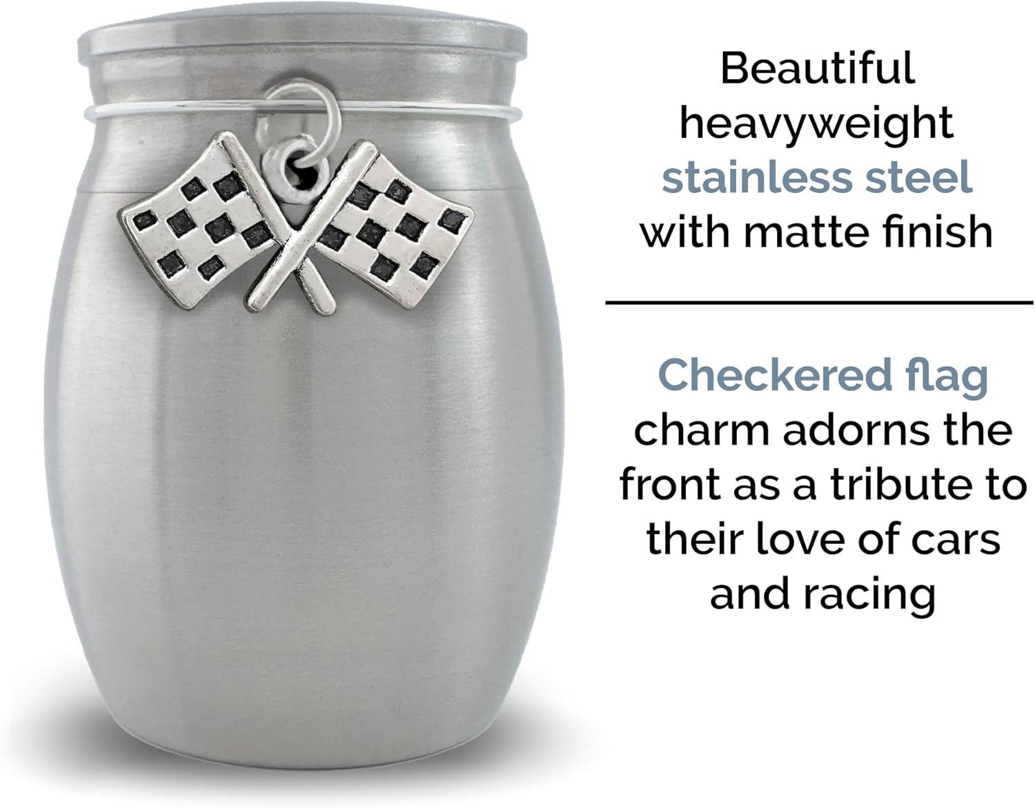 Small Mini Drag Racing Memorial Checkered Flag Cremains Holder Container Jar Vial Brushed Stainless Steel Cremation Funeral Urn Memorial for Dad Grandpa 1 1/2" Tall