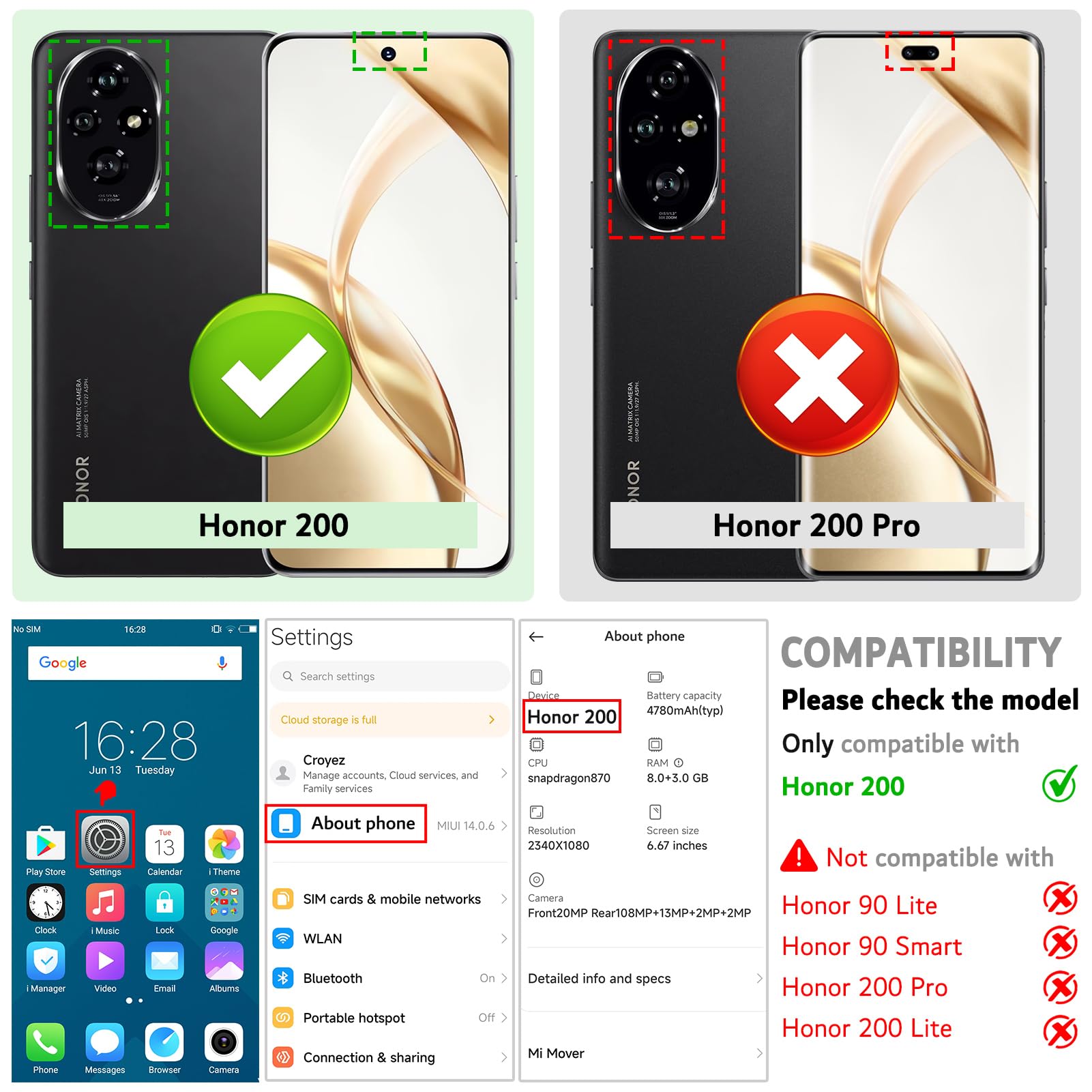 Étui Portefeuille Honor 200 Smart - Cuir PU Premium Avec Rabat | Porte-Cartes & Support Intégré - Noir