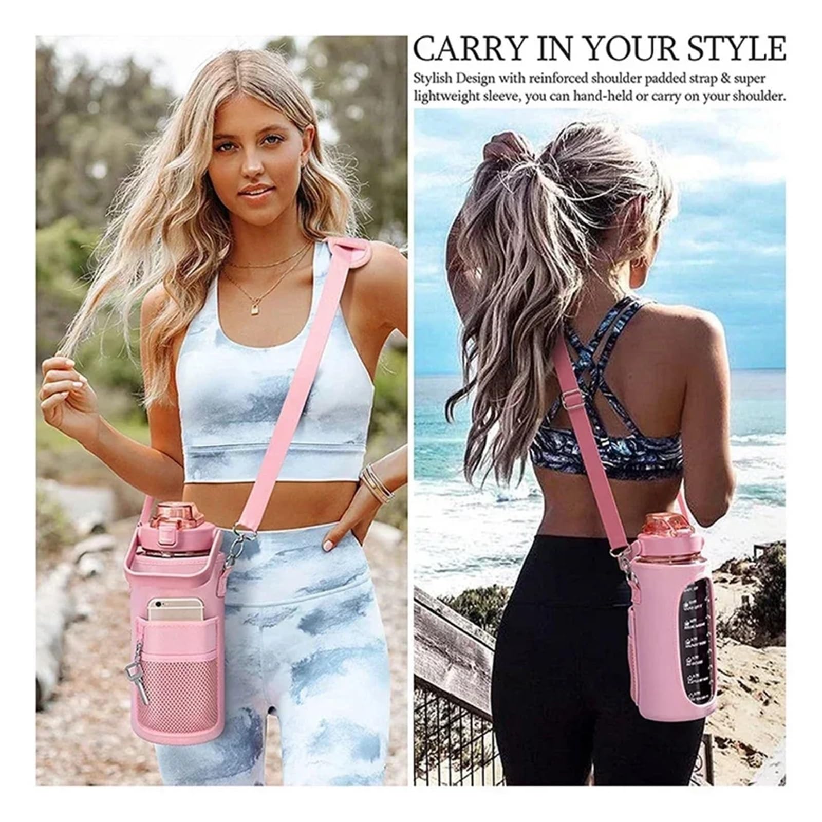 Trinkflaschenhalter 2 l (64 oz) Sport-Wasserflaschenhülle, isolierte Becherhaltertasche mit schrägem Riemen for Fitness, Fitnessstudio, Outdoor-Sport