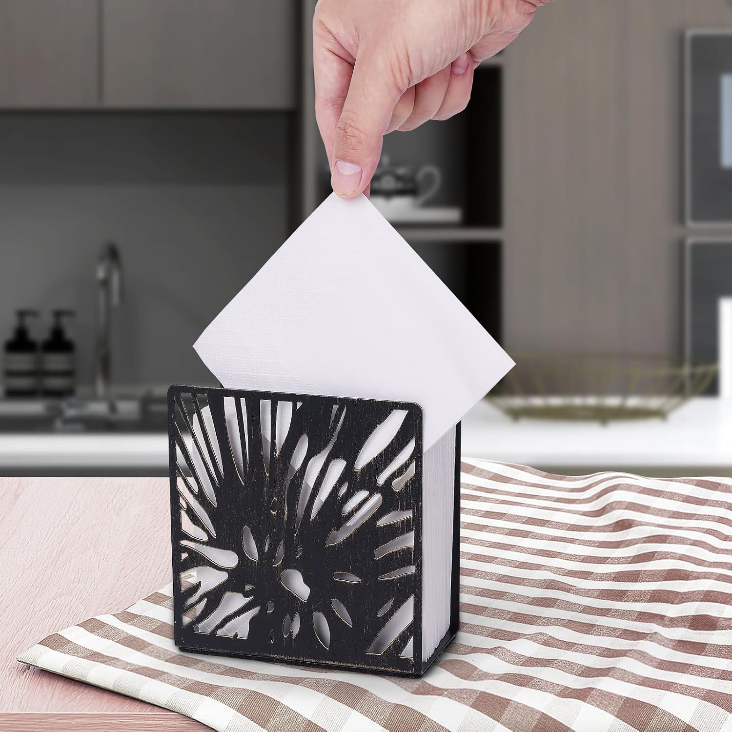 Black Napkin Holder, Metal Dispenser for Kitchen Table