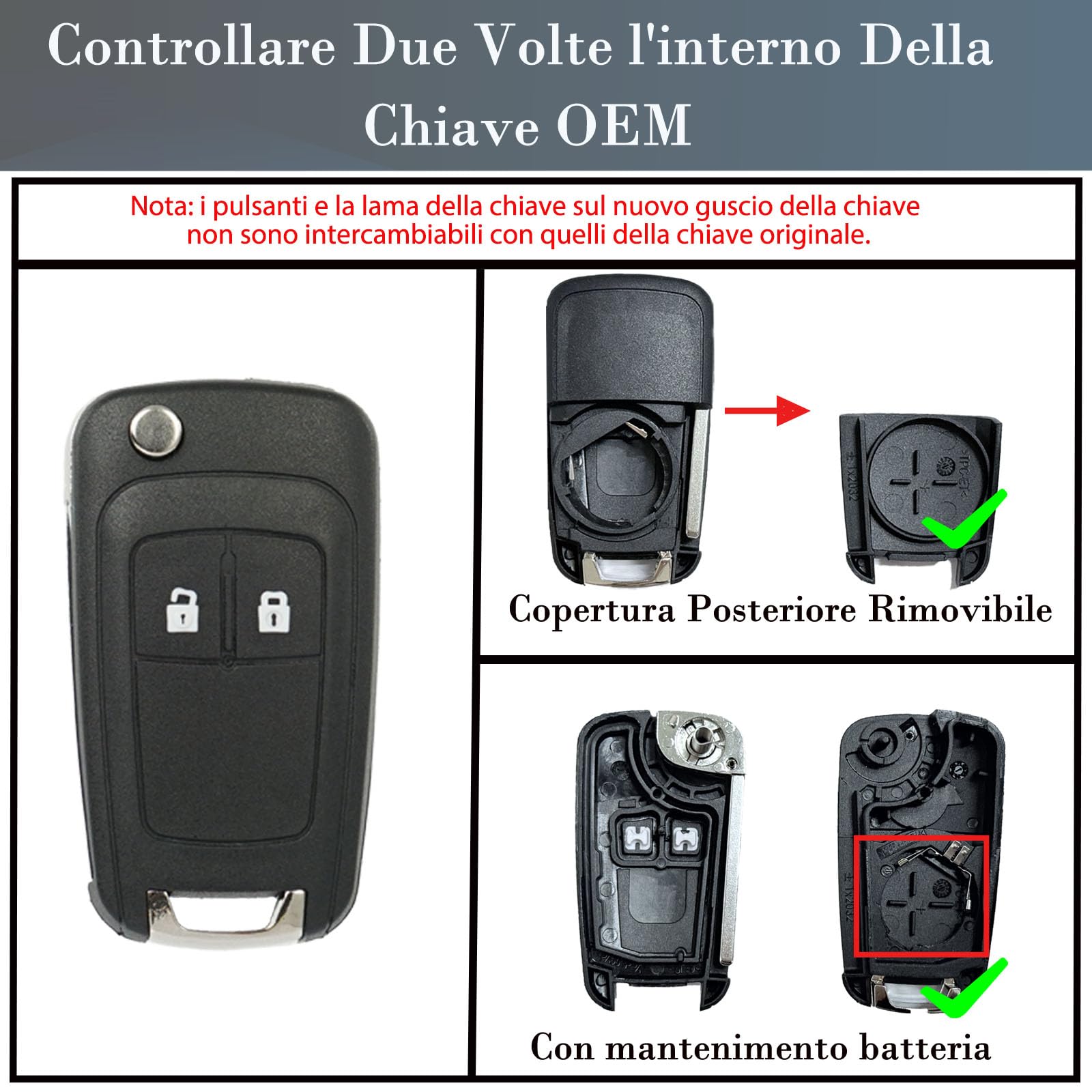 SUPALAND Guscio Chiave di Ricambio 2 Tasti Per Telecomando Auto Compatibile Opel Astra Adam Insignia Mokka Zafira Chevrolet Corsa D E Cascade Viva Karl