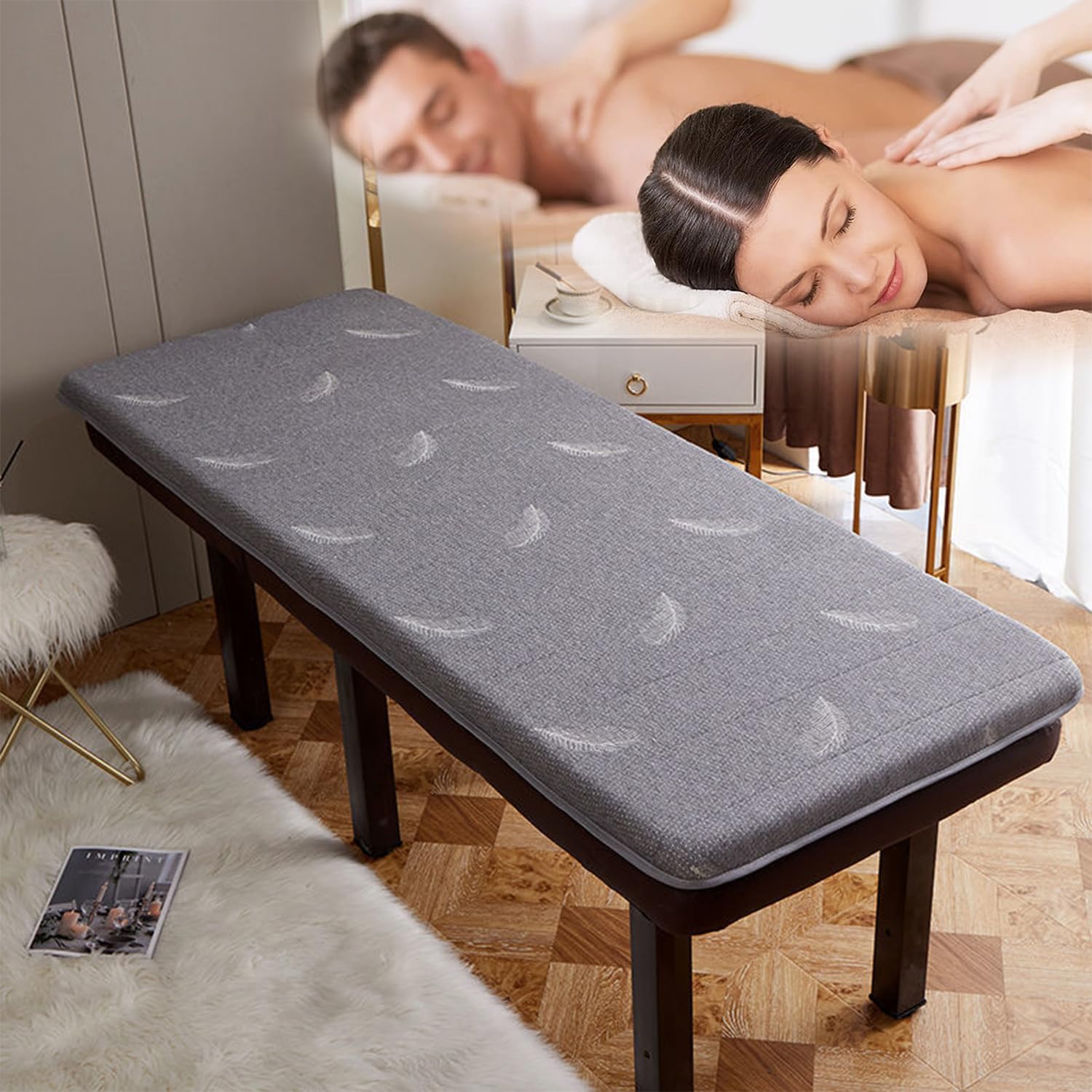 Dessus de table de massage en mousse à mémoire de forme 5 cm antidérapant pour lit spa camping voyage 60 x 180 cm Gris