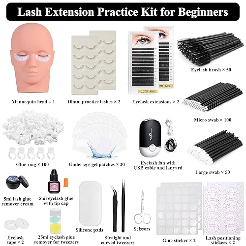 Miniatura 3 de Kit de extensión de pestañas, 442 piezas de suministros de extensión de pestañas con cabeza de maniquí de pestañas, kit de pestañas individual,