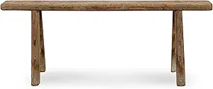 Artissance Handmade Wooden Entryway Bench, Vintage Noodle Bench for Living Room, Bedroom, or Entryway, End of Bed Bench, Weathered Natural Wood Bench Indoor Farmhouse Decor