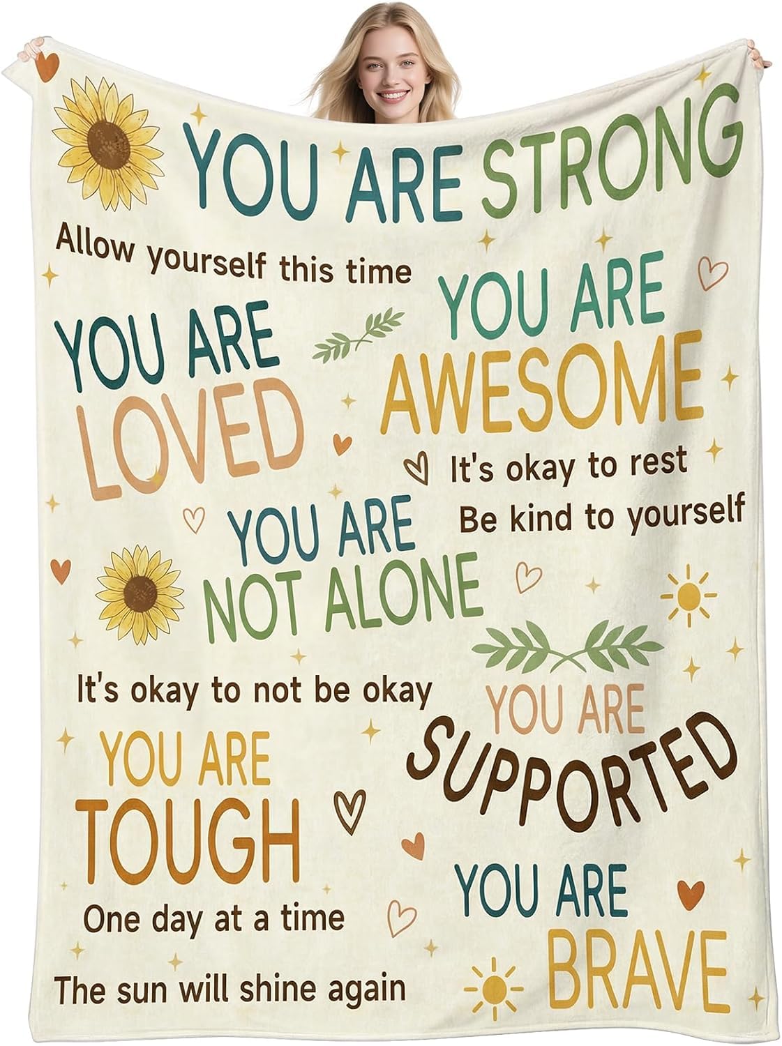Get Well Soon Gifts for Women Mom After Surgery, Hug Healing Blanket Cancer Care Warm Gift for Patient, Inspirational Encouragement Comfort Thinking of You Present for Friend Men (Yellow, 80’’x60’’)