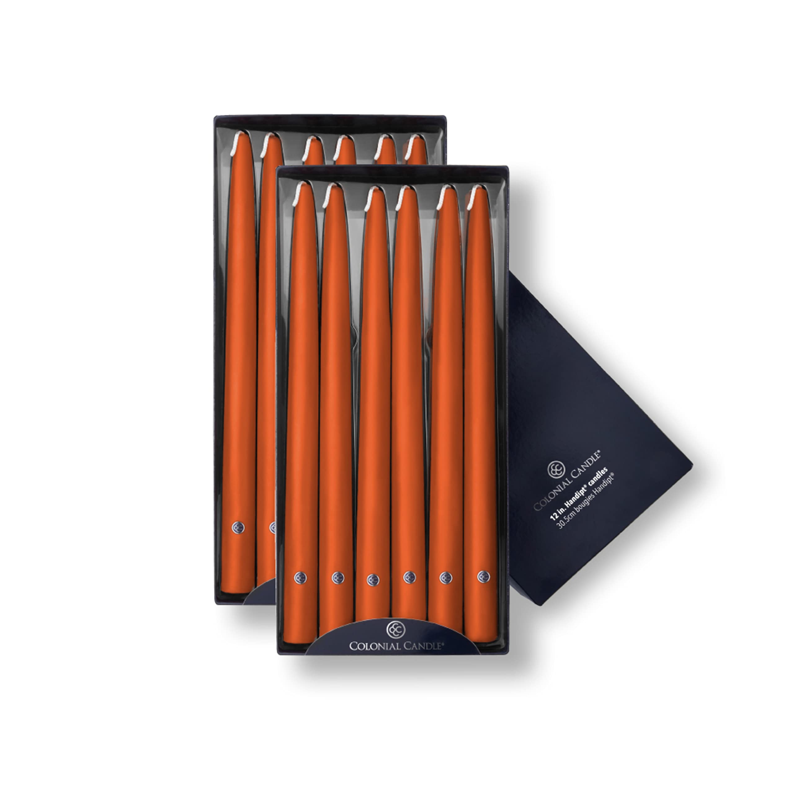 Colonial Candle Unscented Taper Candle, Handipt Collection, Pumpkin, 12 in, Pack of 12 - Up to 10 Hours Burn