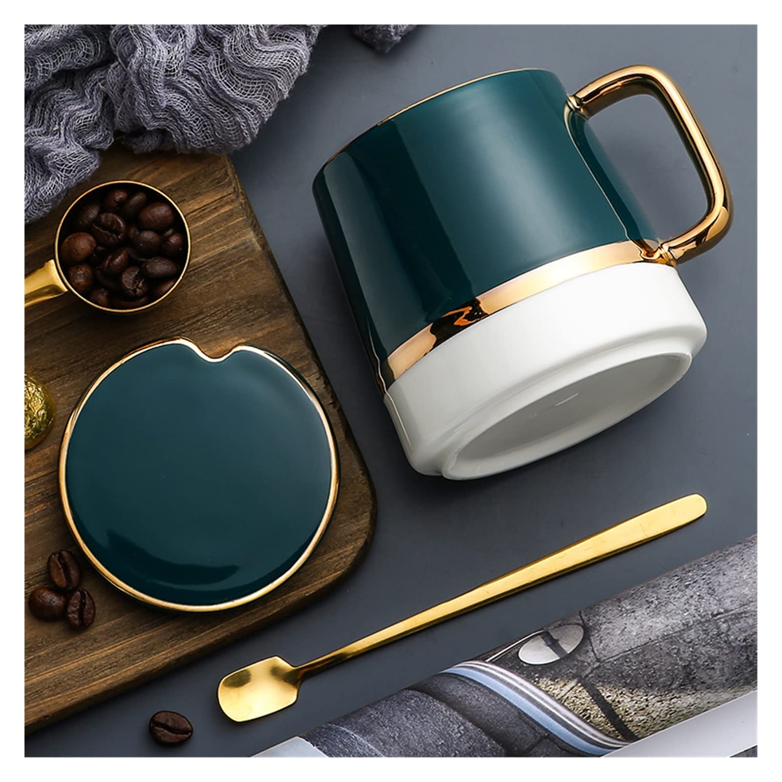 Set Tazzine caffè,Tazzine Caffe con Piattino Tazza di caffè Creativa con Cucchiaio Dessert Osso Alta Tazze di tè Set Coppia Regalo Tazza di Ceramica(Set 2)