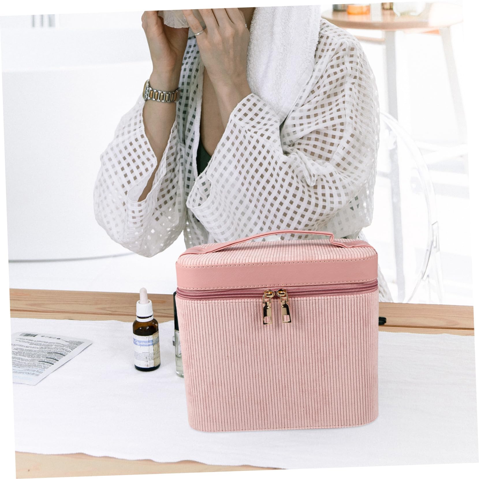 Tragbarer Kosmetikkoffer Groß Mit Griff Staub Und Verschleißfest Damen Make up Tasche Für Reisen Mit Spiegel