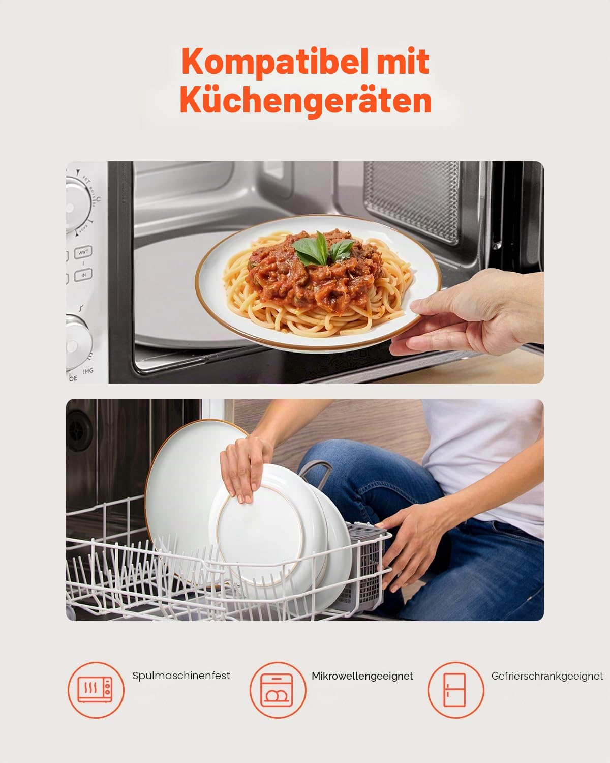 VEVOR Geschirrset für 6 Personen (18-tlg.) runde Teller- und Schüssel-Sets, Essgeschirr aus Keramik, spülmaschinen- und mikrowellengeeignetes Küchengeschirr, für Dessert Salat Suppe Pasta, weiß