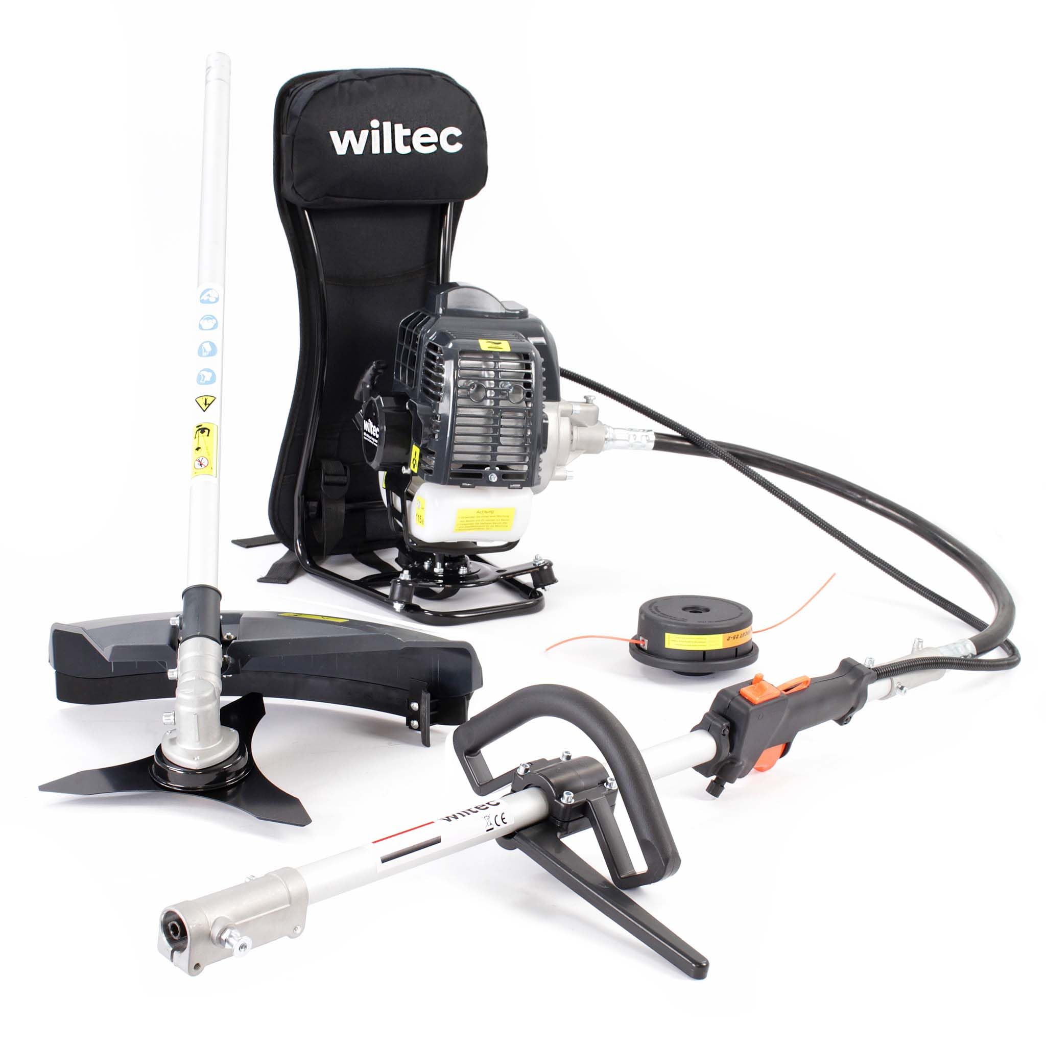 Wiltec 2-in-1 Multi Gardening Tool with 2-stroke Motor incl. Extension Lawn Trimmer Brushcutter