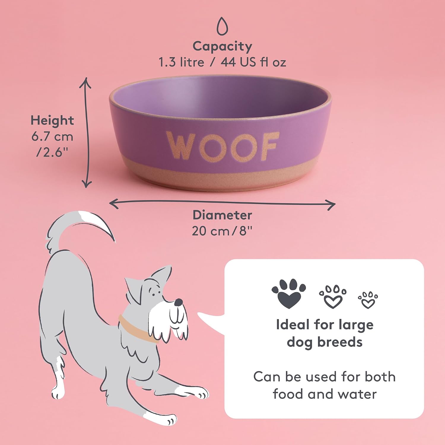 Mason Cash: Woof Dog Bowl - 7.9", 44oz - Purple & Tan - Durable Ceramic Food & Water Dish, Microwave & Dishwasher Safe, Pet Meal Feeding & Hydration image 5