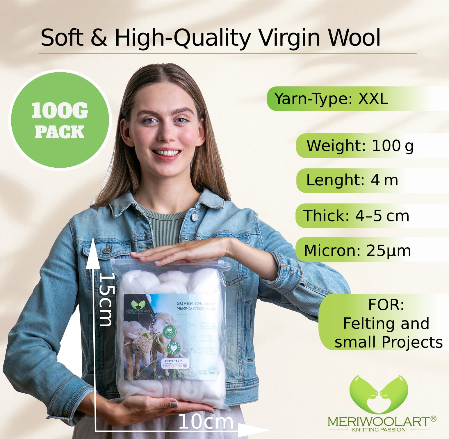 Viltwol, 100 g, wit, kamtrek, droogvilten en natvilten, fijn naaldvilt, wol voor beginners, doe-het-zelf, handwerk, breien, spinnen, textiel, creatief werk