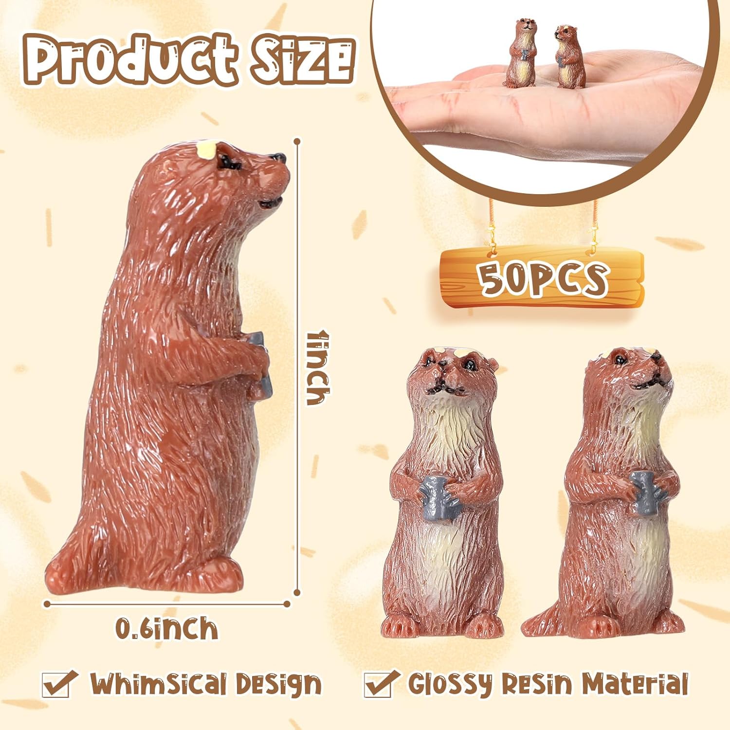 Bucherry 50 Pcs Easter Mini Resin Animal Miniature Otter Figurine Realistic Wildlife Figure to Hide and Seek for Fairy Garden Dollhouse Landscape Aquarium Decors Easter Egg Fillers Party Favors