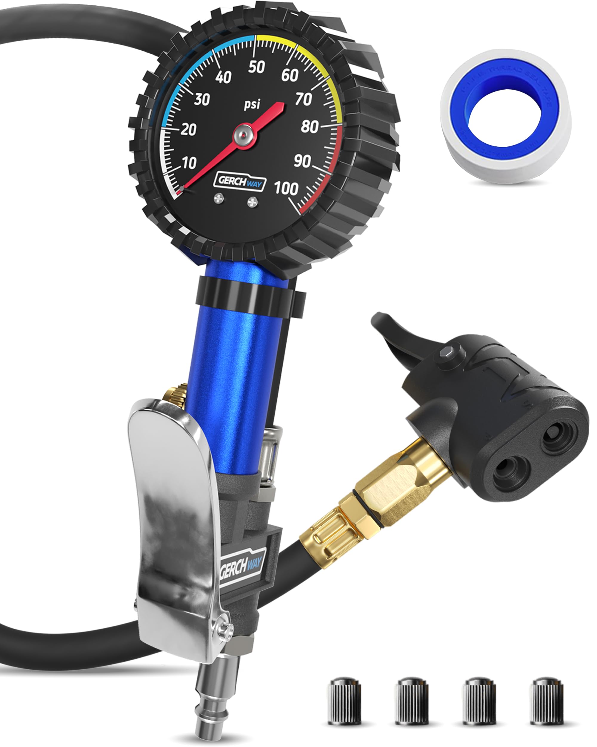 Presta Valve Adapter Pump with Removable Schrader to Presta Valve Air Chuck – Accurate Bike Tire Inflator & Pressure Gauge for Air Compressor, 100 PSI