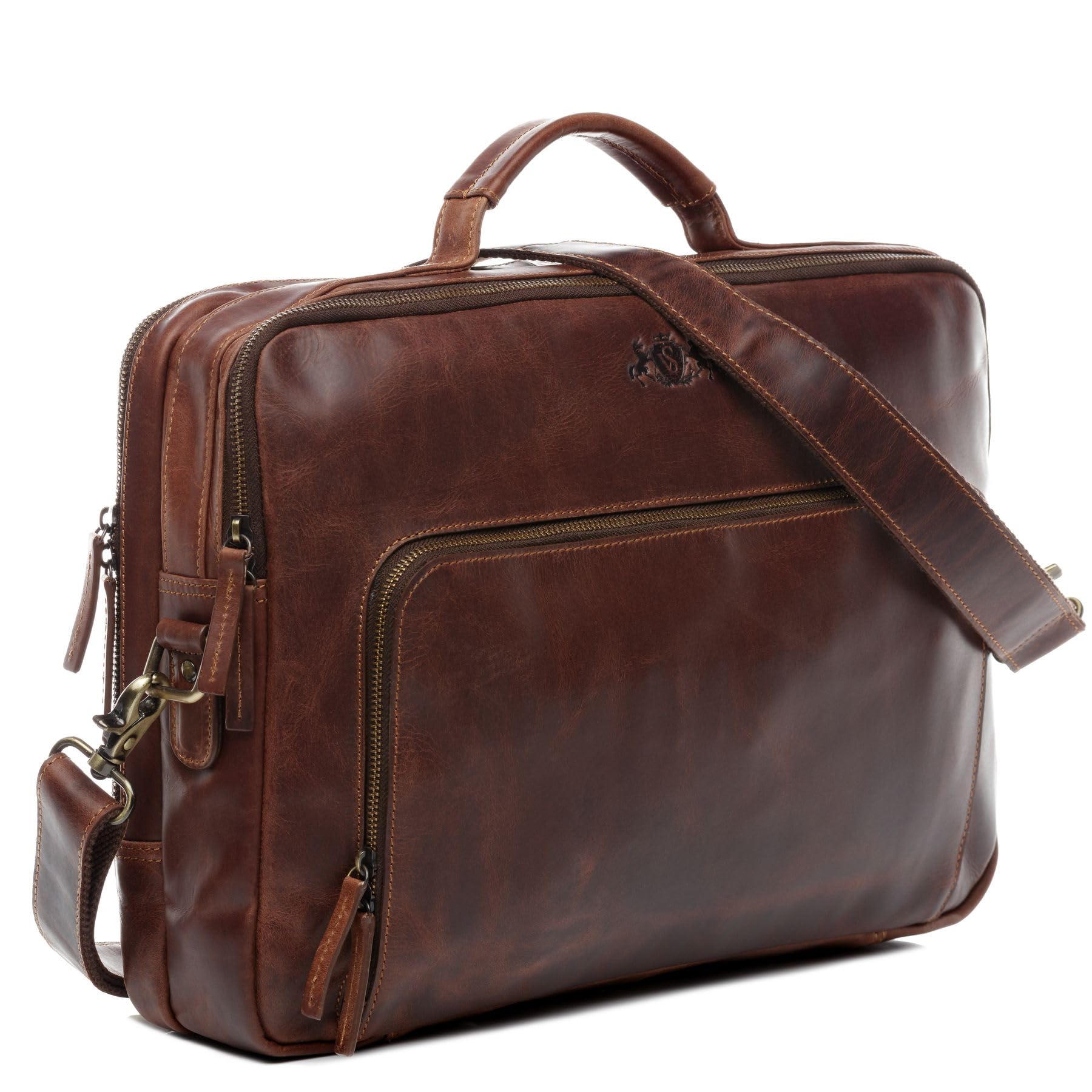 SID & VAIN Sac Ordinateur Portable Cuir véritable 15.4 Pouces Simon Mallette Professionnelle bandoulière XL Grand pour Hommes et Femmes Serviette de Travail Etudiante Marron