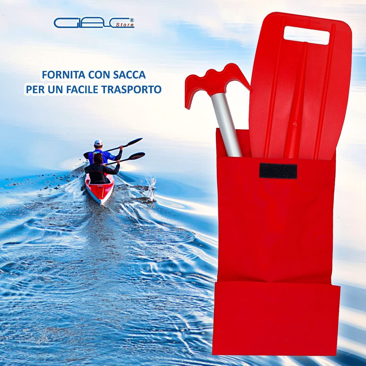 Pagaia Telescopica Portatile con Sacca Lega Leggera di Alluminio ABS da 81 cm a 107 cm Canoa Kayak SUP Gommone