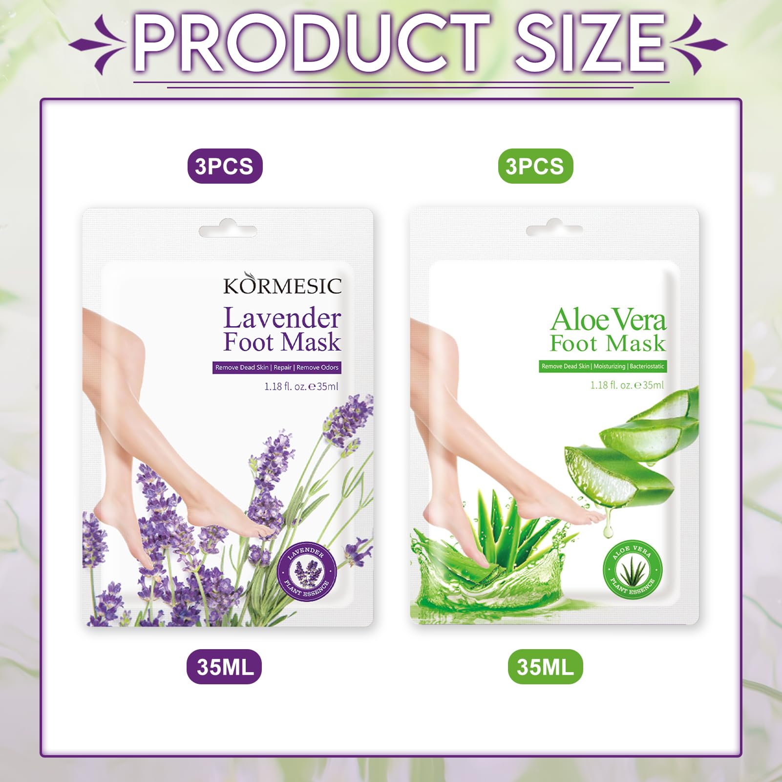 6 paia di maschere per i piedi, maschera idratante per i piedi, cura dei piedis secchi e screpolati, maschera per i piedis per uomini e donne (3 paia di aloe vera + 3 paia di lavanda)