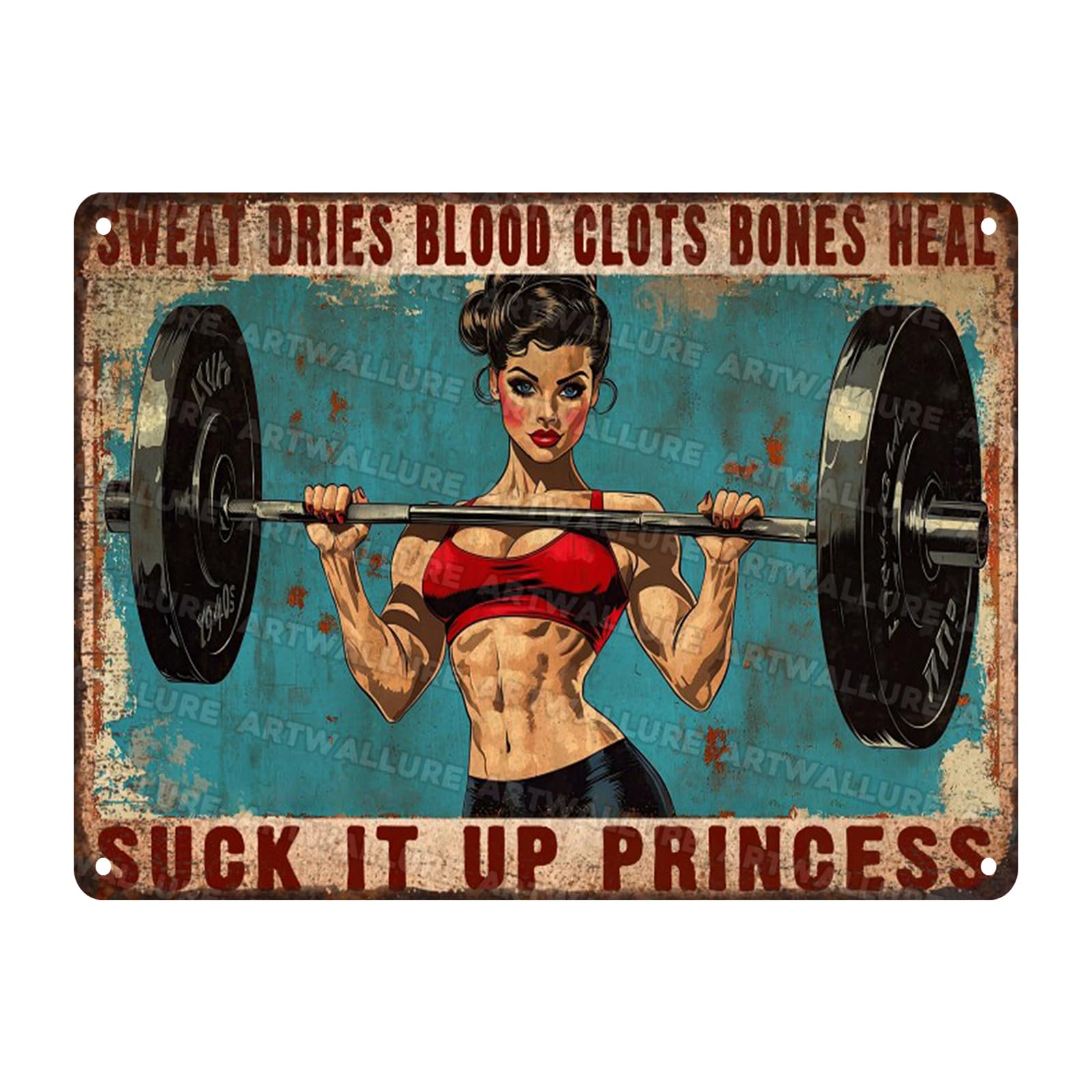 Fitness Gym Vintage Tin Sign Barbell Suck It Up Princess Metal Tin Signs Funny Weightlifting Workout Decor Fitness Enthusiasts Gym Poster Room Wall Art 12x16inch