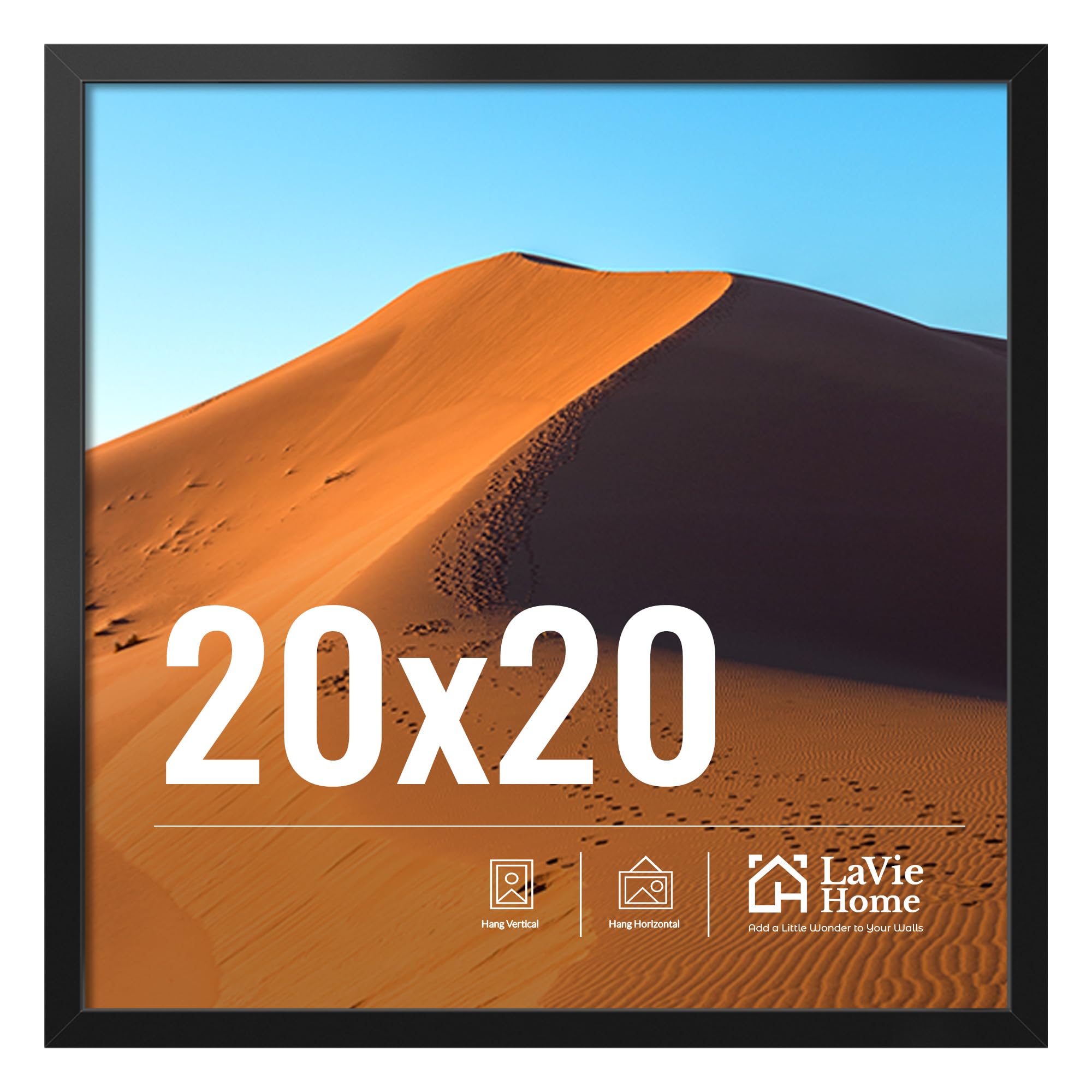 LaVie Home 20x20 Picture Frame for Wall Display, 20x20 Black Picture Frame with HD Plexiglas, 20 x 20 Square Frame 1 Pack, Display Frame for Vertical or Horizontal, Classic Collection