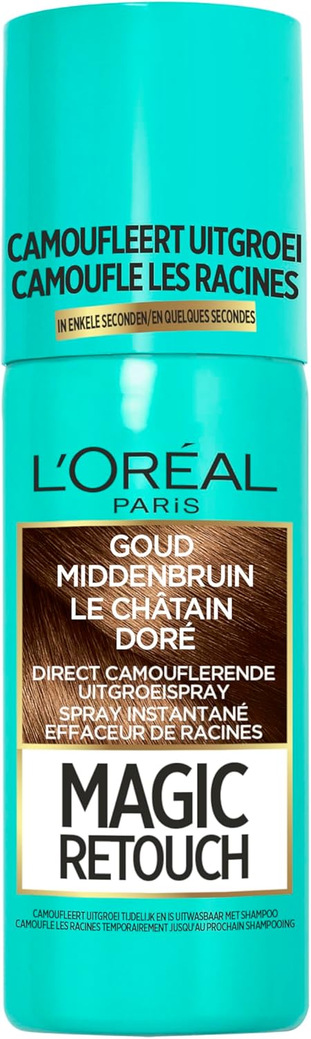 L’Oréal Paris Magic Retouch Goud Middenbruin – Camouflerende Uitgroeispray – 75 ml – Uitwasbare uitgroeispray om uitgroei en grijze haren mee te camoufleren