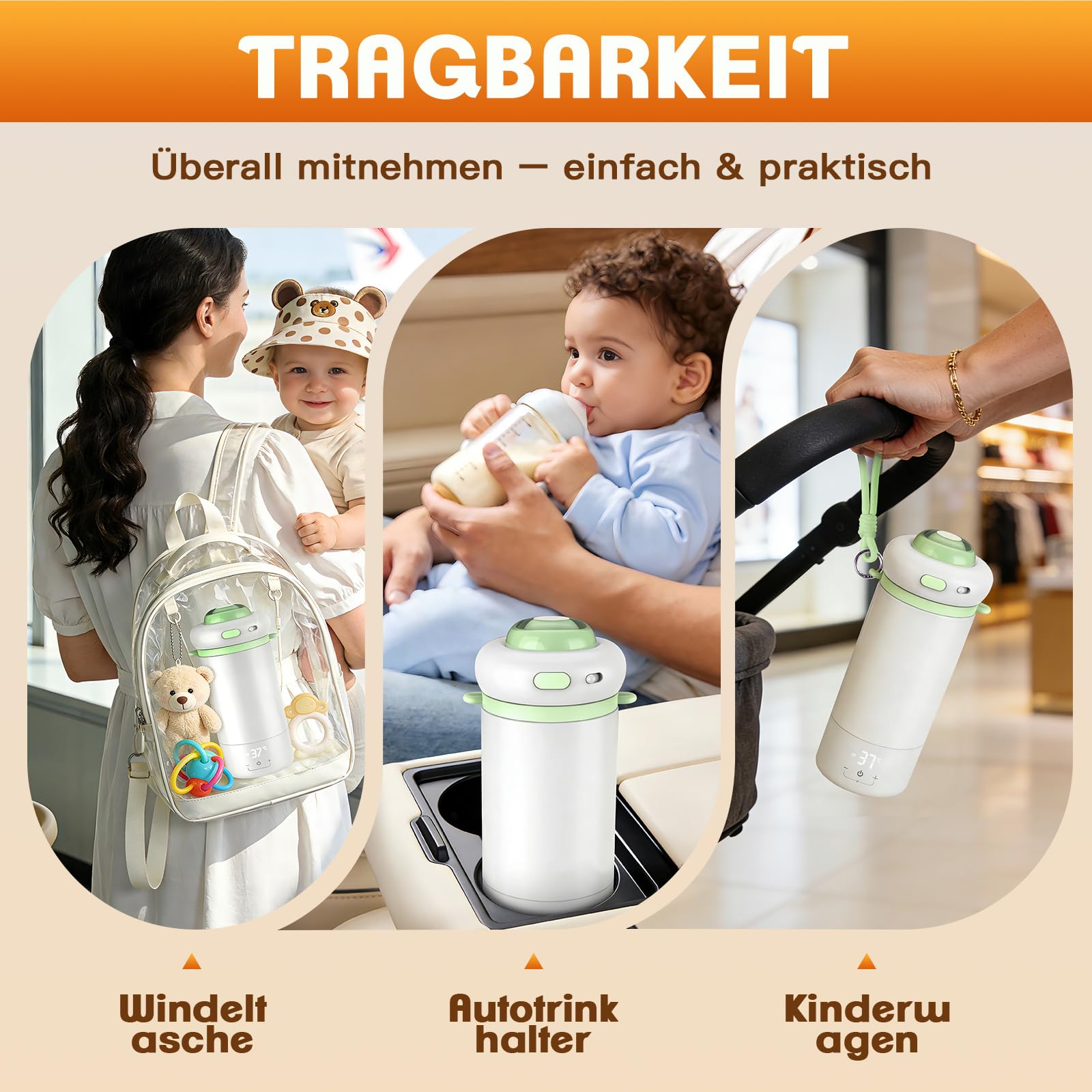 Chauffe-Biberon Portable ±1°C, Réchauffeur de Lait 500ml | Chauffe en 3 min, autonomie 8h, modes TDS & stérilisation, anti-fuite anti-sèche sans BPA idéal nomade