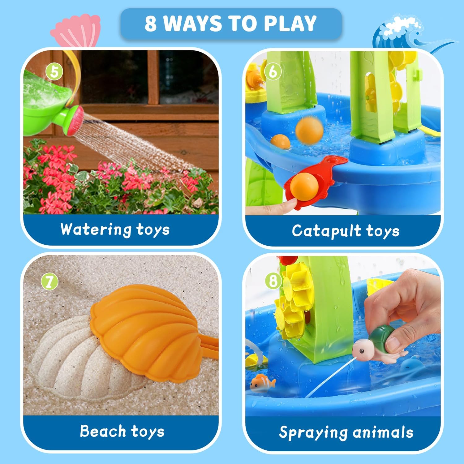 Water Table for Toddlers 1-3, 3-Tier Kids Water Table with Swimming Dolphins & Crabs, Water Tables for Toddlers 3-5, Rain Showers Splash Pond, Activity Sensory Play Table for Boys Girls