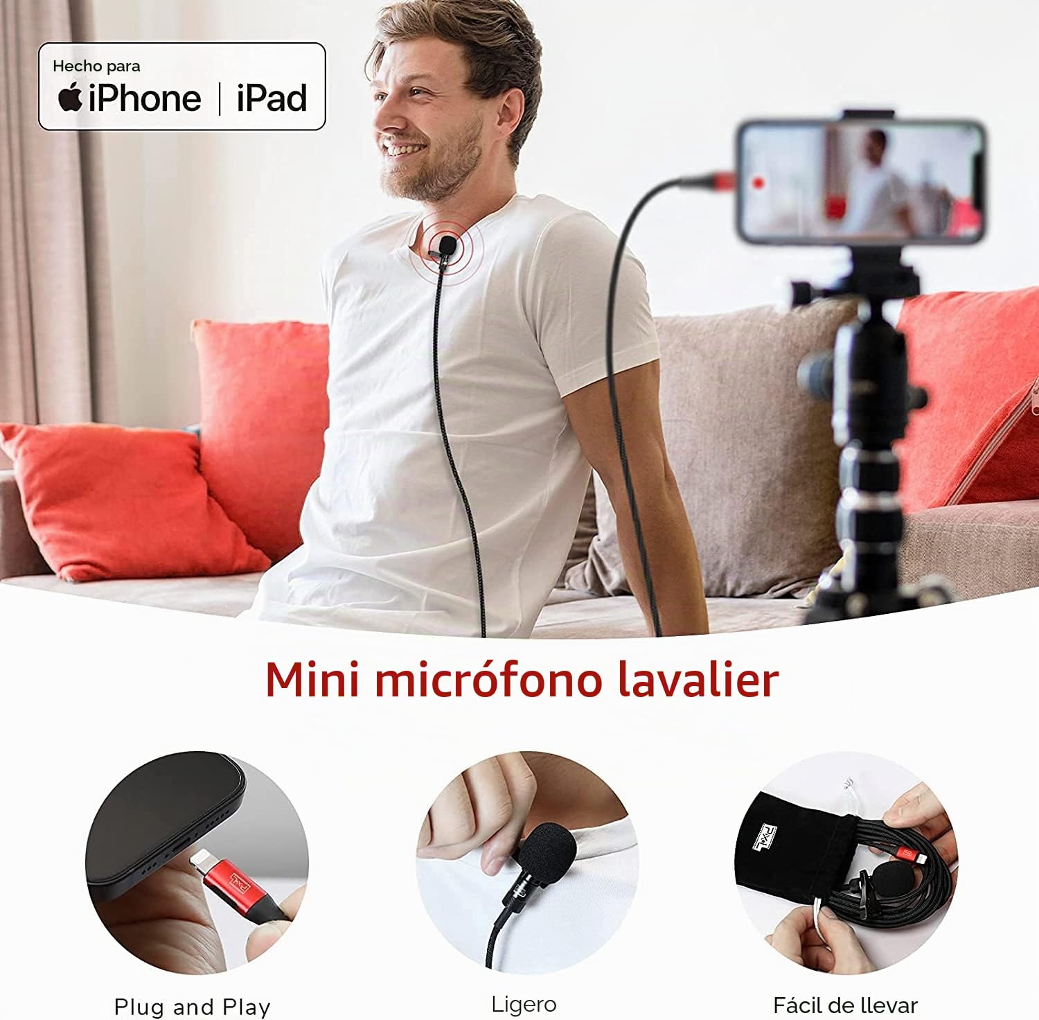 Pixel Voz Grado Profesional Micrófono de Solapa Compatible con iPhone/iPad